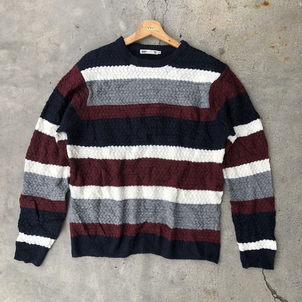 Aran Isles Knitwear × Designer × OVER THE STRiPES 🔴Japanese Sevendays Sunday Memeri/Stripe Knitting Sweater Size US L / EU 52-54 / 3 - 1 Thumbnail