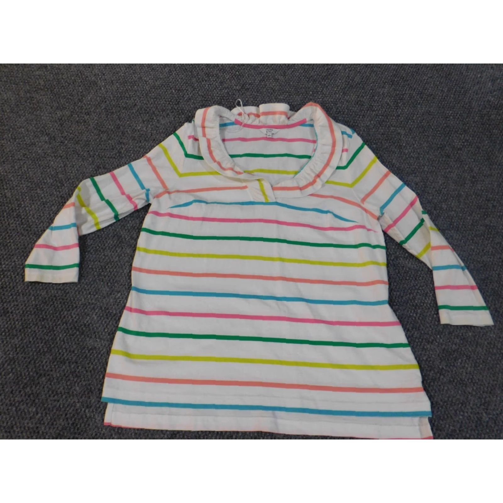 Vintage Crown & Ivy Blouse Shirt Womens Large White Striped Pullover Round Neck Casual Knit Cotton Lightweight Long Sleeve Size L / US 10 / IT 46 - 4 Thumbnail