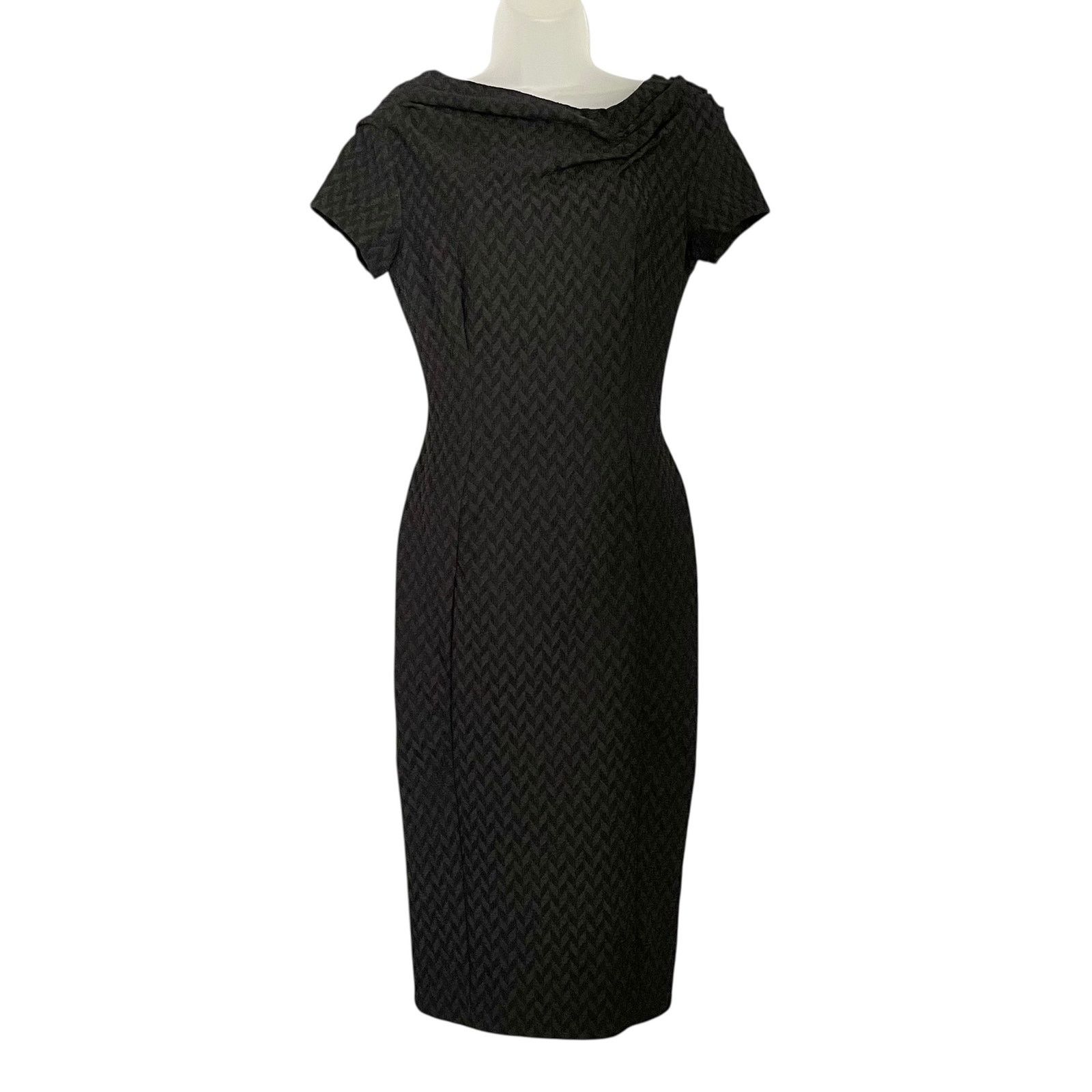 Nina Ricci Nina Ricci Black Chevron Pinch-Pleat Asymmetric Wiggle Dress Size S / US 4 / IT 40 - 1 Thumbnail