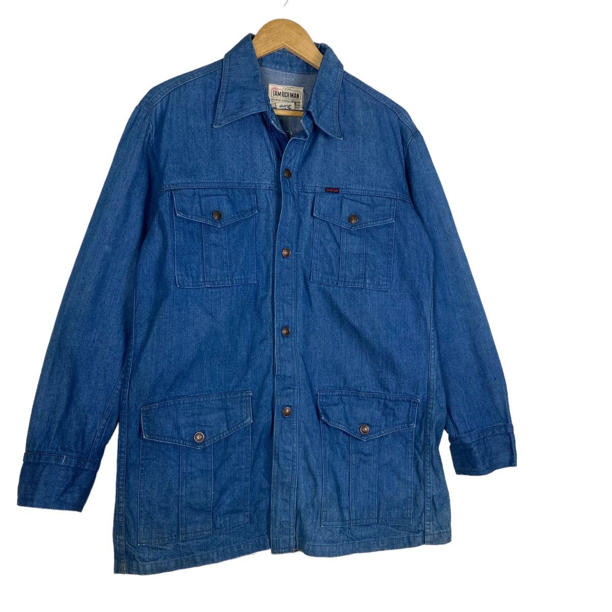 Edwin Vintage 80s Edwin I Am Rich Man Denim Chore Jacket Size US M / EU 48-50 / 2 - 2 Thumbnail