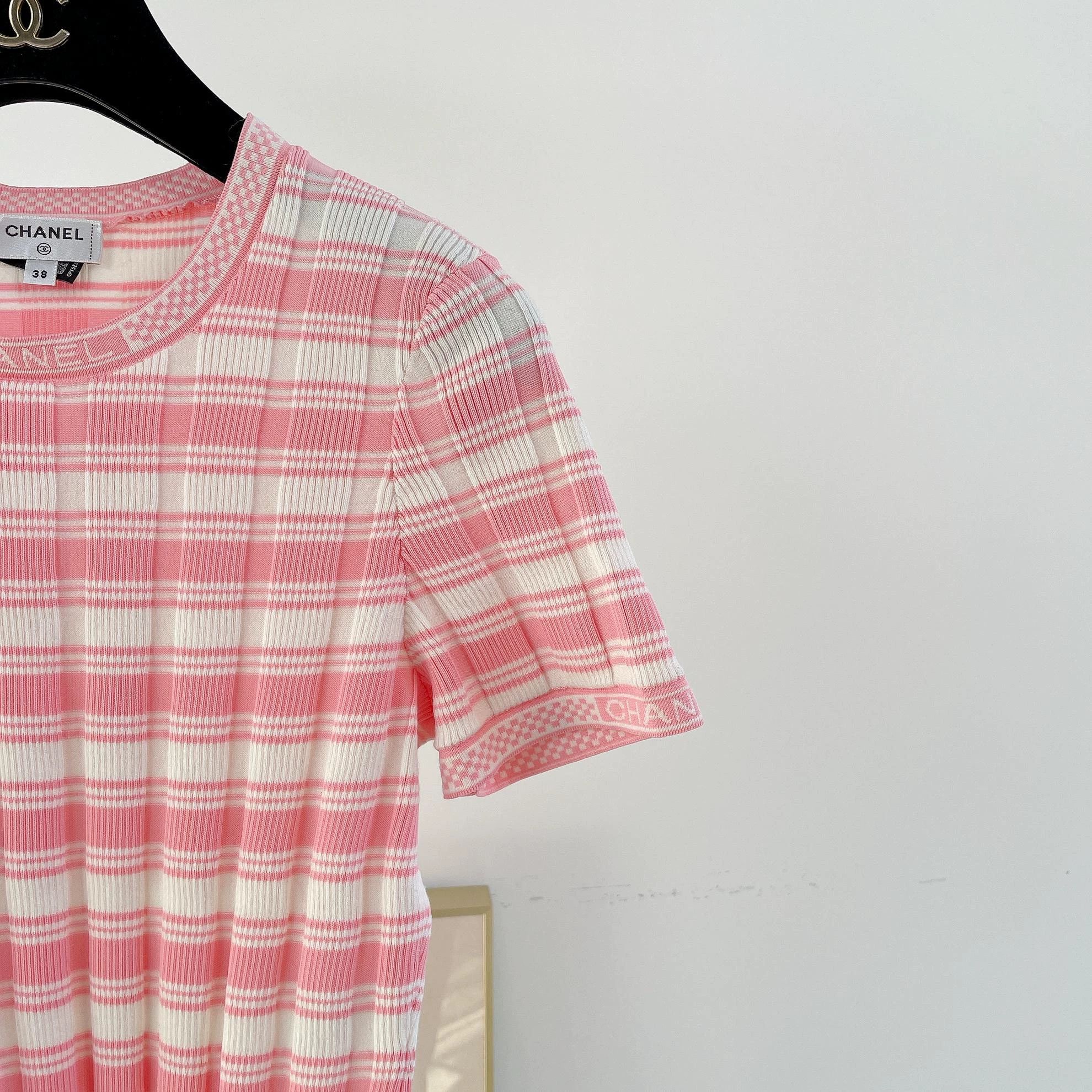 Chanel Chanel pink white striped shortsleeve top 38 4410 Size S / US 4 / IT 40 - 3 Thumbnail