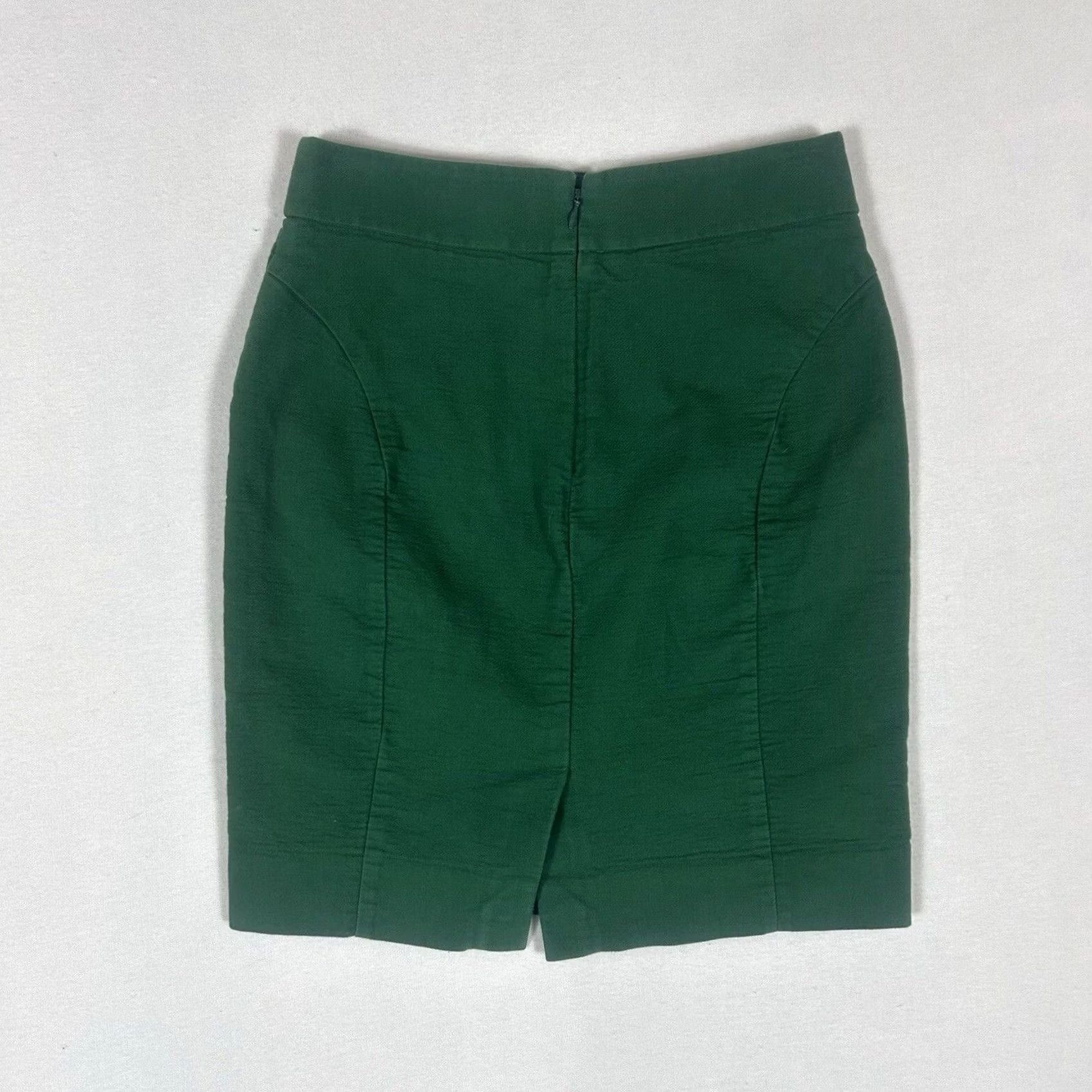 J.Crew J.CREW Skirt Womens 0P Petites Green Pencil Short Office Business Formal Travel Wedding Slit Zip 100% Cotton Knit Size 25" / US 0 / IT 36 - 7 Thumbnail
