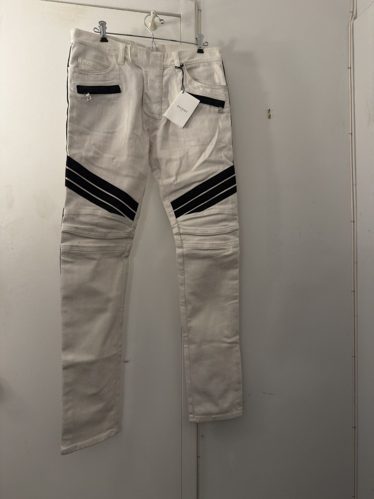 Balmain Balmain Paris SS15 Runway White / Black Biker Jeans | Grailed