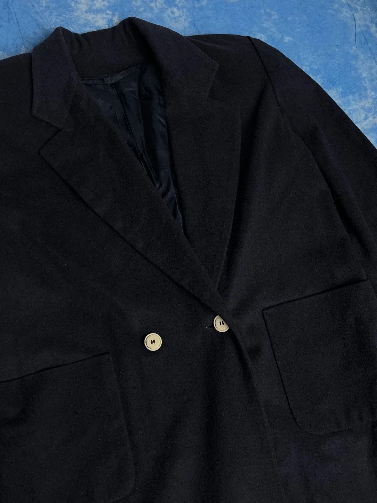 Vintage Vintage Avant Garde Dark Navy Wool Long Coat Old Money Size US L / EU 52-54 / 3 - 4 Thumbnail