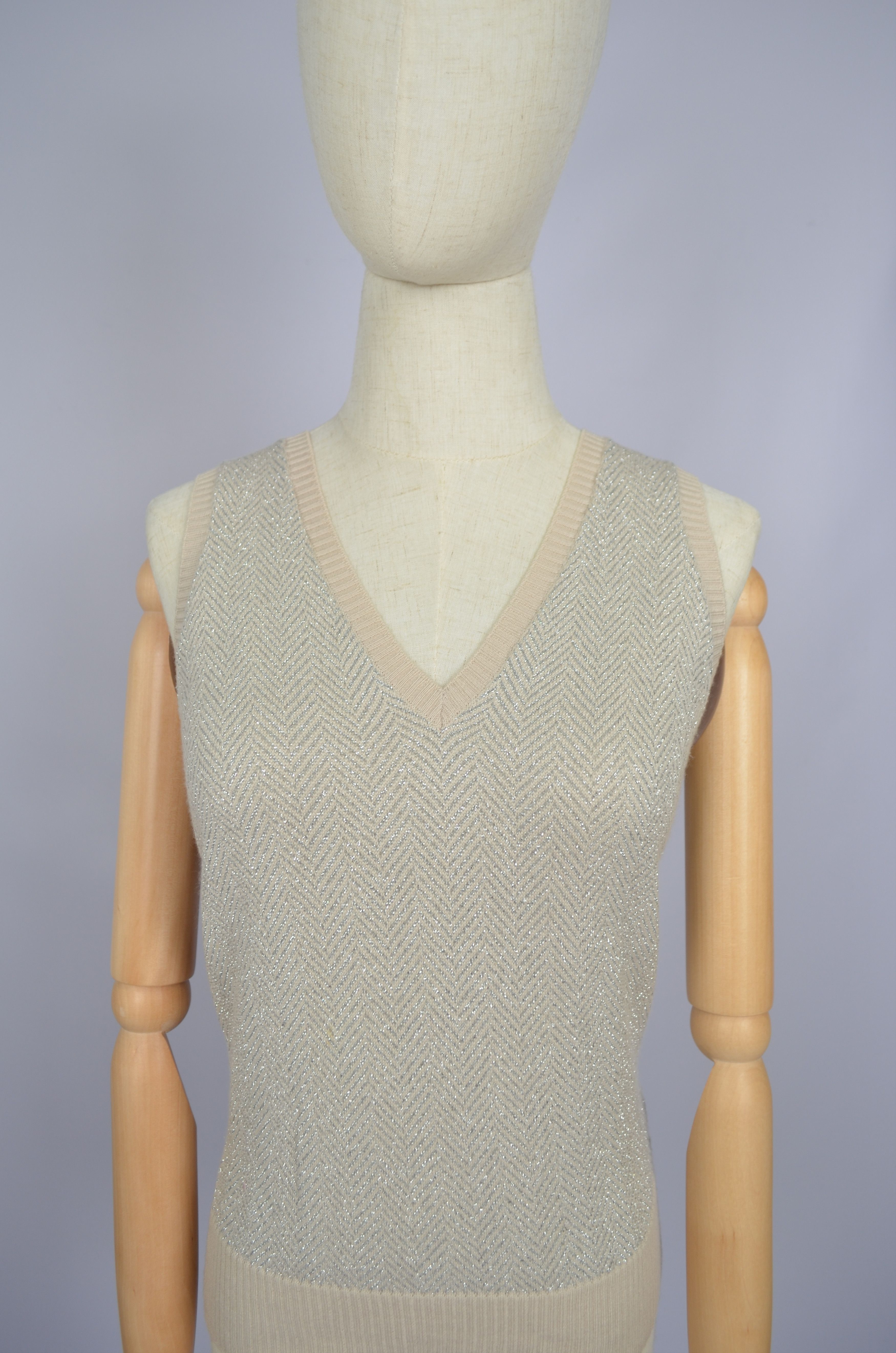 Gucci × Vintage GUCCI Beige & Silver Wool Vest Tank Top Sleeveless RARE Size S / US 4 / IT 40 - 3 Thumbnail