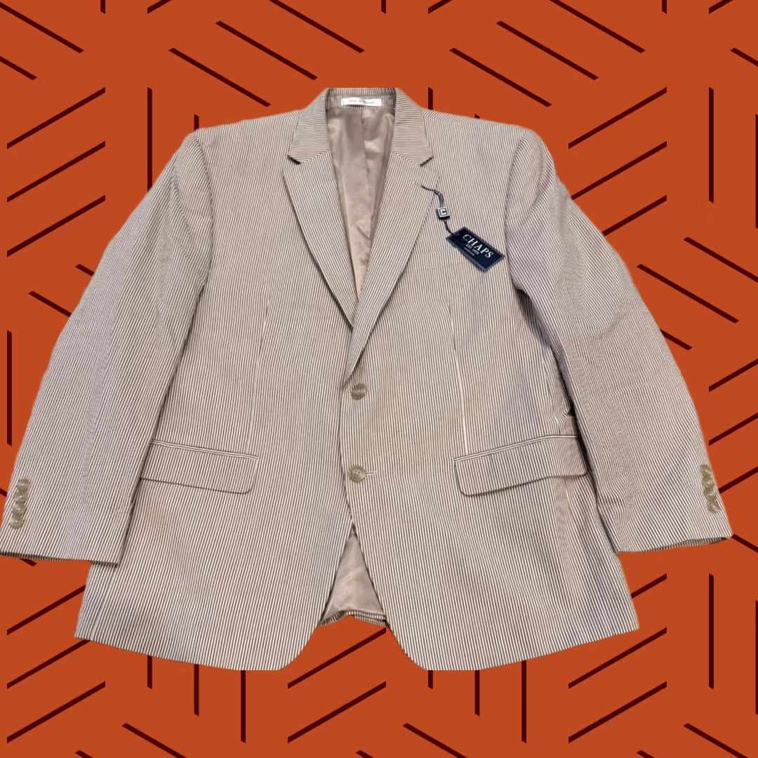 Chaps Chaps Mens Blazer Medium Brown Single Breasted Seersucker Style Two-Button Flap Pockets 44R Size 44R - 1 Thumbnail