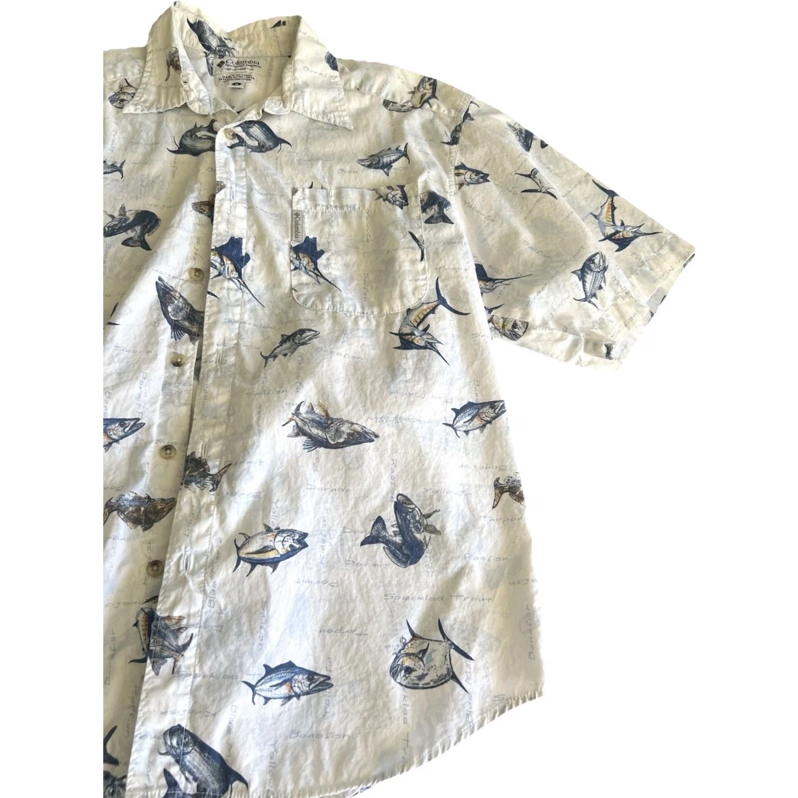 Vintage Columbia Shirt Mens Medium Fish Print Short Sleeve Button-Up Beach Fishing Colot Cotton Lightweight Breathable Casual Men’s Shirt Size US M / EU 48-50 / 2 - 5 Thumbnail