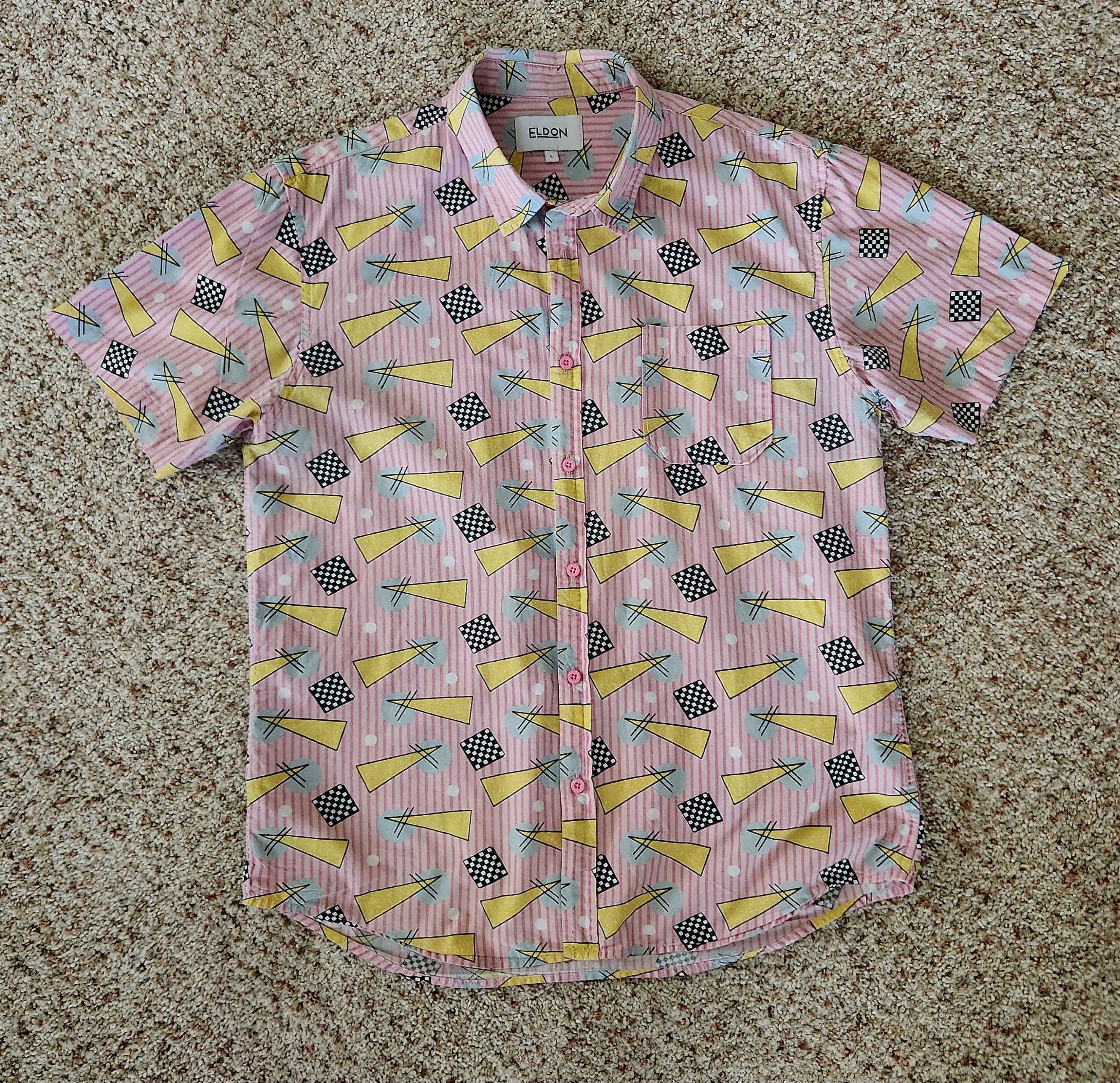 Vintage New Wave shirt L men's pink cotton short sleeve 1980s Size US L / EU 52-54 / 3 - 9 Thumbnail