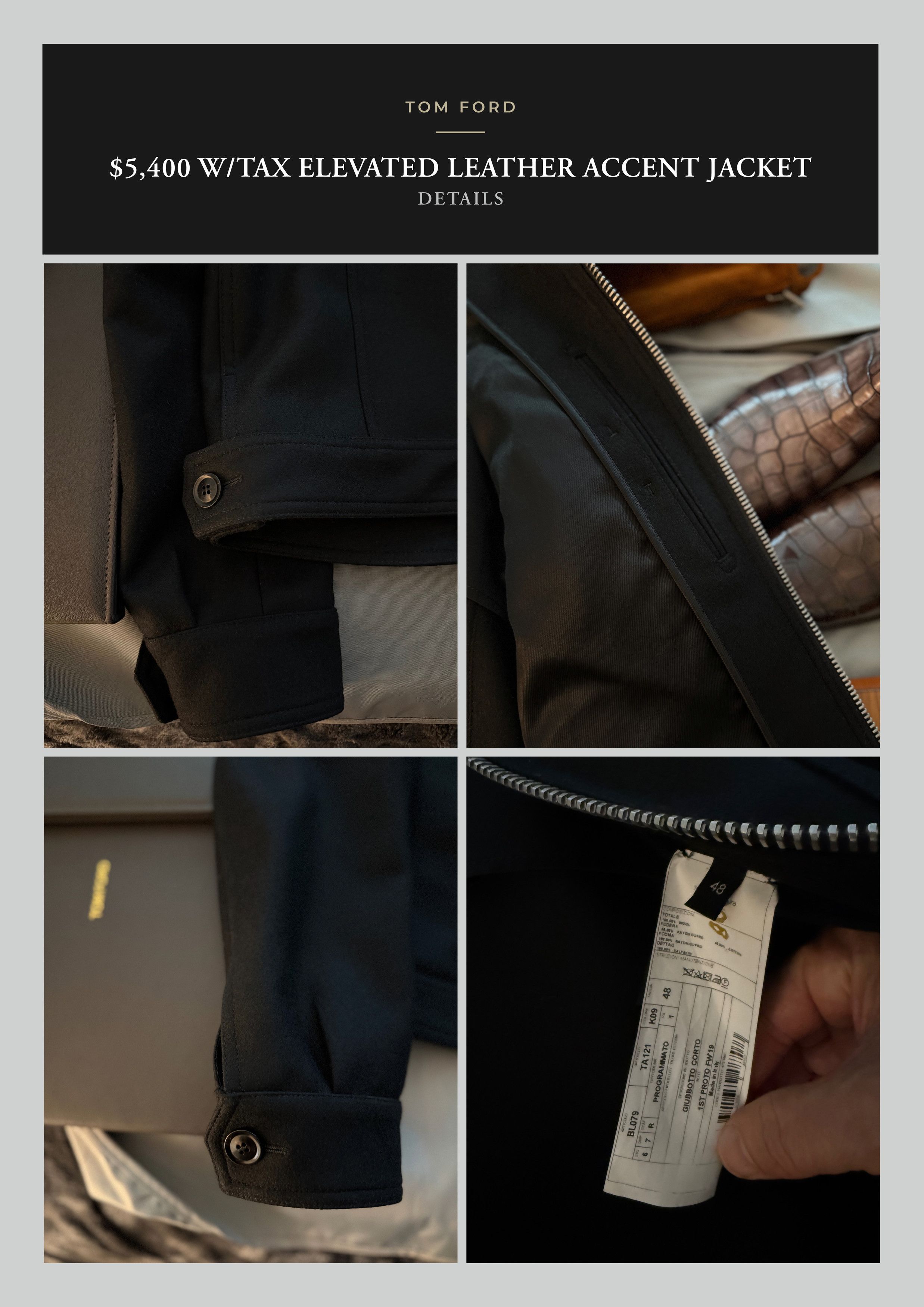 Tom Ford Ultimate Rare $5,400 w/tax Wool / Leather Accent Jacket Size US M / EU 48-50 / 2 - 10 Thumbnail