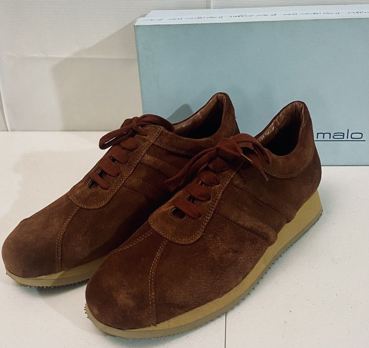 Malo Malo 🇮🇹 Brown French Calfskin Suede Voyager Sneakers 10 NEW Size US 10 / EU 43 - 1 Thumbnail