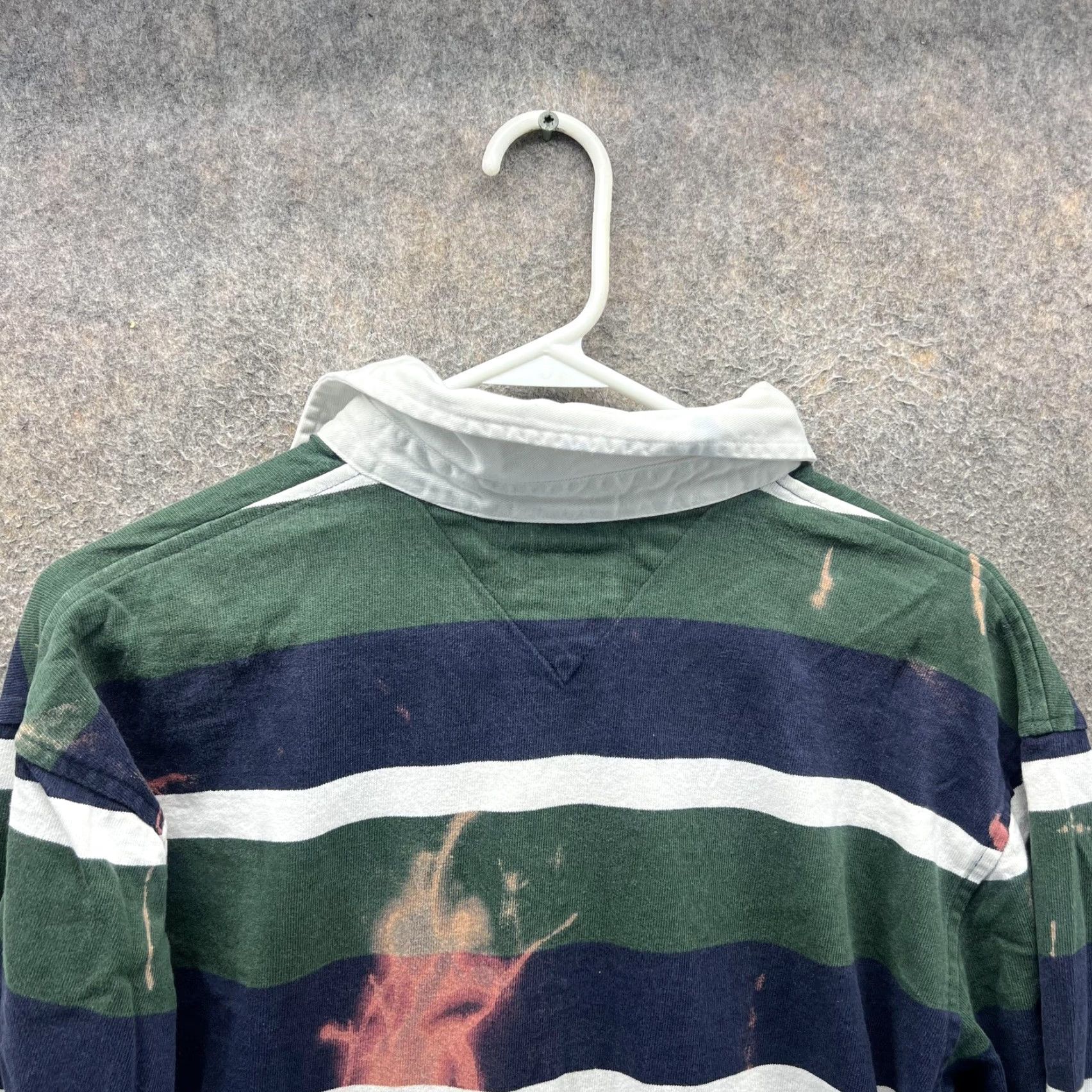 Tommy Hilfiger Tommy Hilfiger Rugby Shirt Mens M Green Navy Stripe Bleach Stained Flawed Polo Knit Long Sleeve Casual Shirt Mens Size US M / EU 48-50 / 2 - 3 Thumbnail