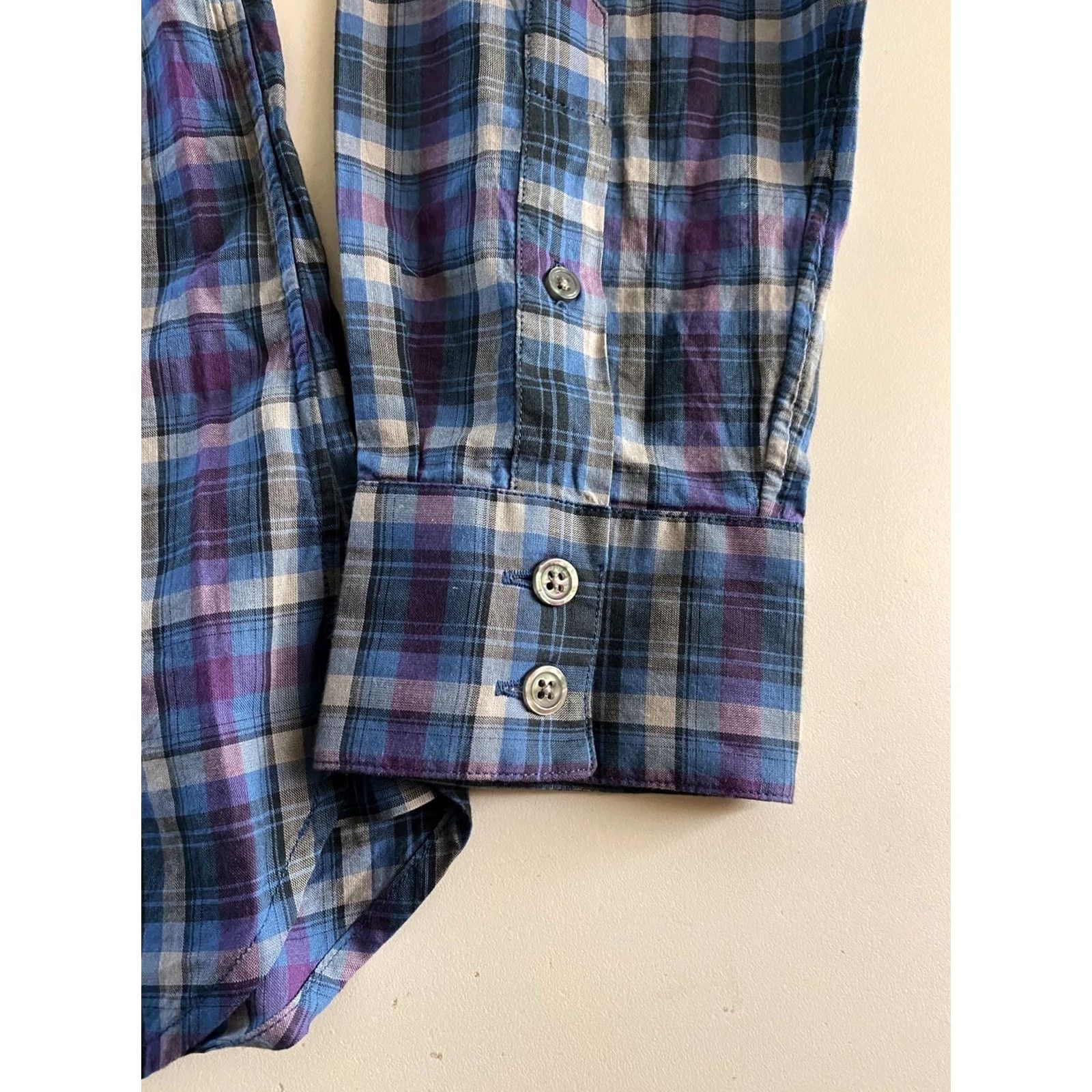 John Varvatos John Varvatos Bluish Purple Check Ctn LONG SLEEVE SHIRT Small S Mens Size US S / EU 44-46 / 1 - 2 Thumbnail