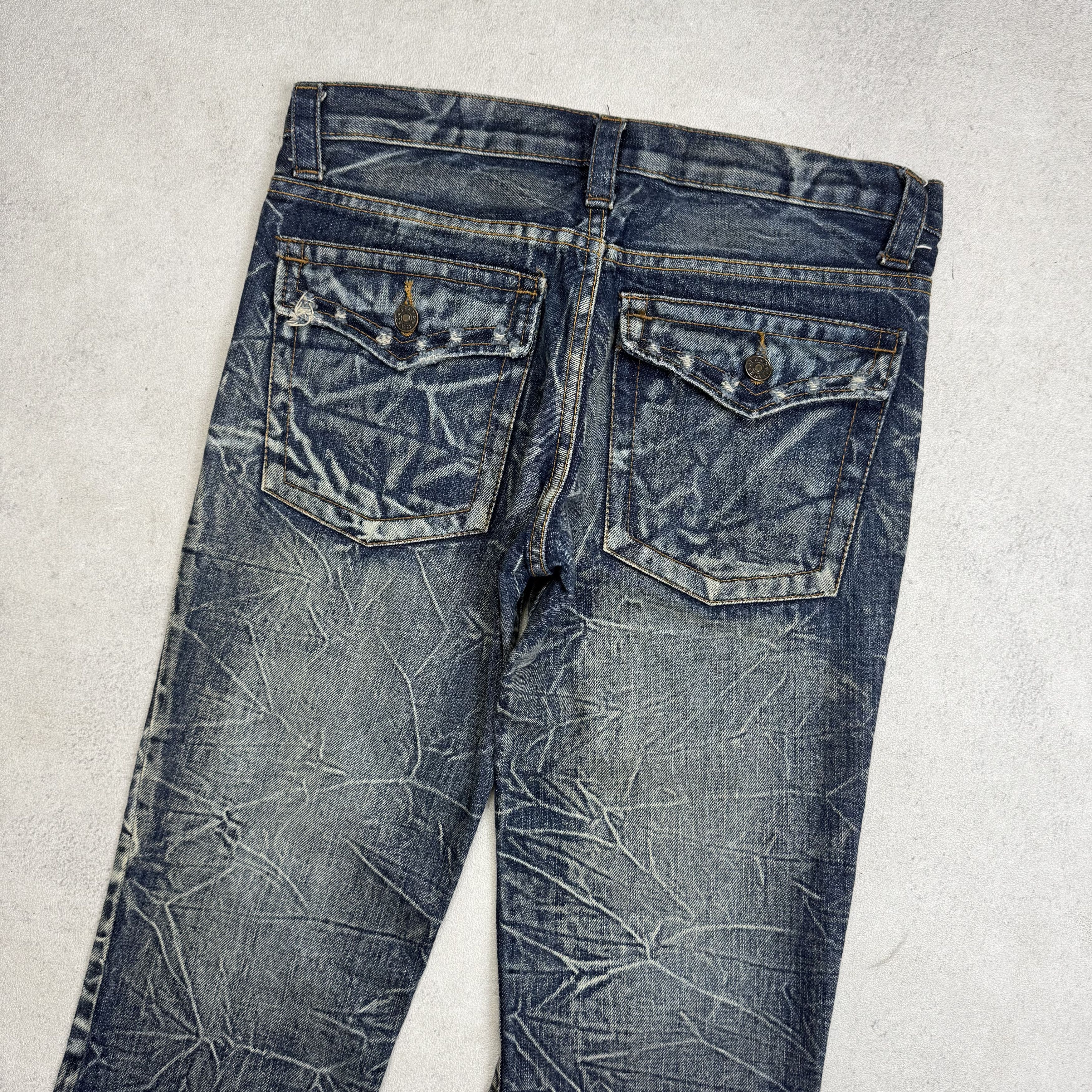 Japanese Brand KUI Distressed Whiskers Flare Jeans Size US 30 / EU 46 - 6 Thumbnail