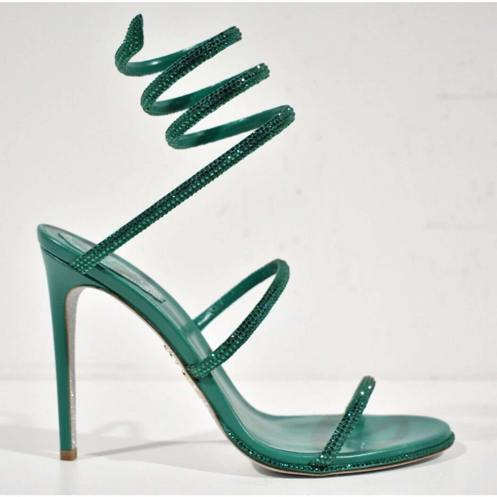 Rene Caovilla Cleo Emerald Crystal Ankle Wrap Strap Sandal Heel Pump 38 Size US 8 / IT 38 - 2 Thumbnail
