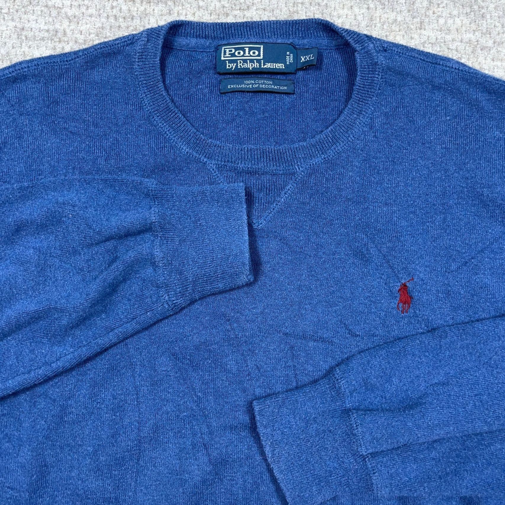 Polo Ralph Lauren Polo Ralph Lauren Sweater Men 2XL Blue Crewneck Pullover Knit Solid Cotton Embroidered Logo Pony Modern Classic Preppy Size US XXL / EU 58 / 5 - 2 Thumbnail