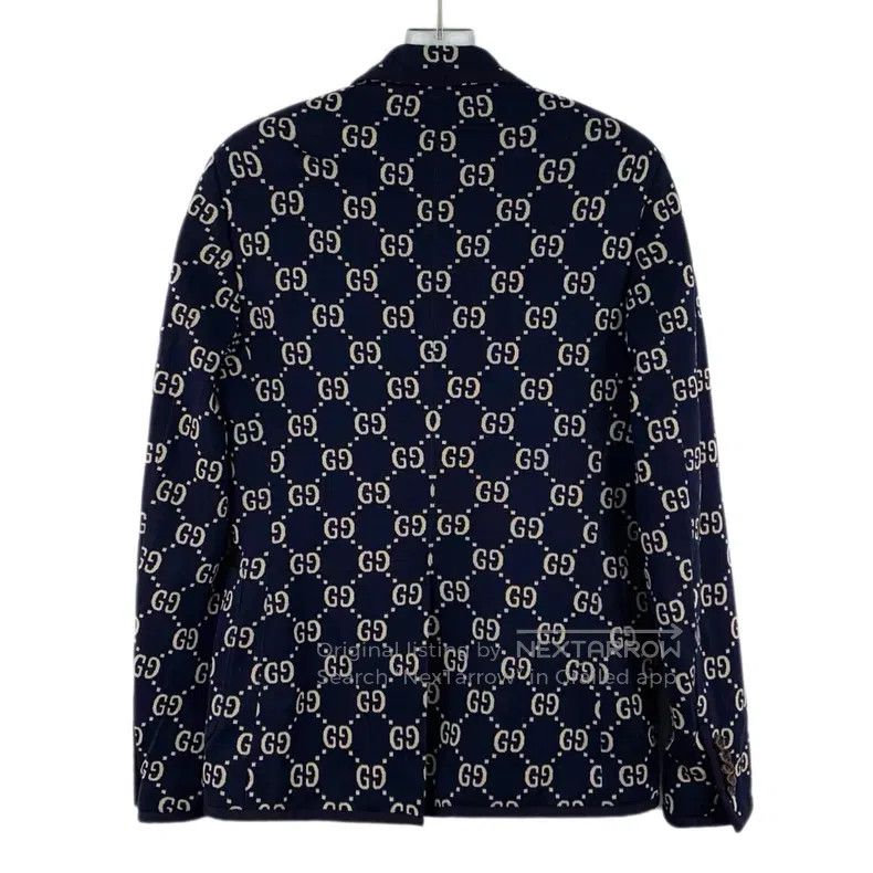 Gucci Gucci Dark blue logo jacquad full-print cotton lapel singl Size US S / EU 44-46 / 1 - 2 Thumbnail