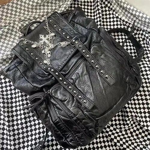 Other Goth Y2k Backpack Punk Bag artificial leather cross Skeleton Size ONE SIZE - 4 Thumbnail