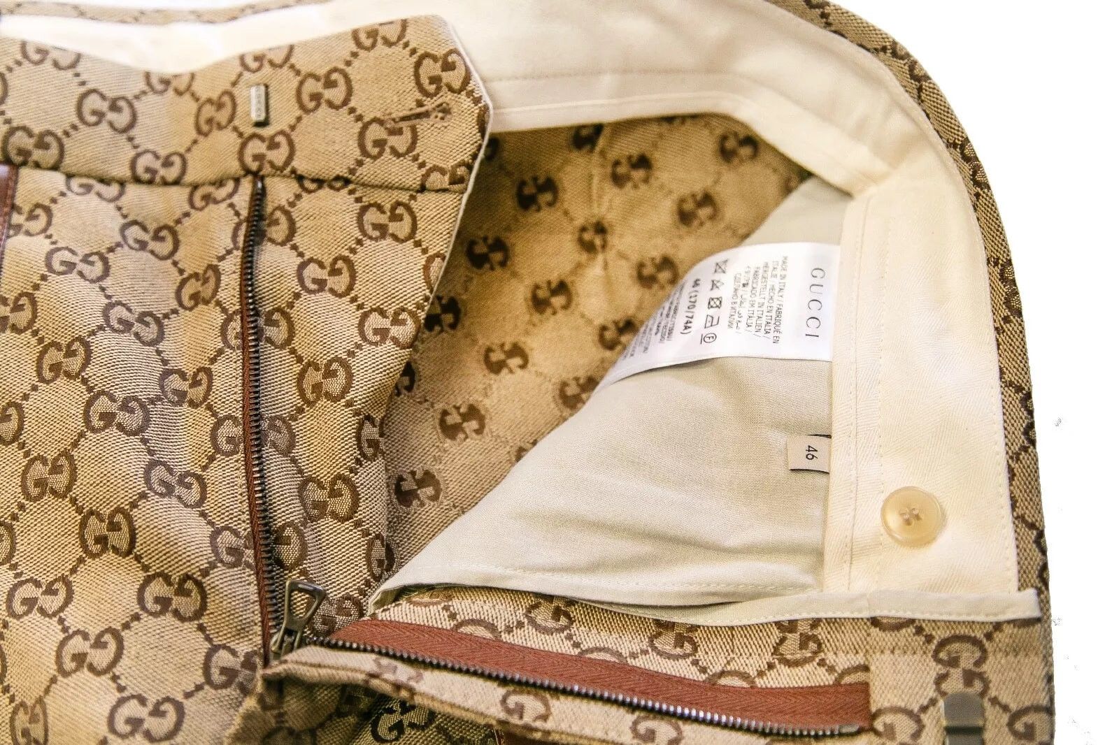 Gucci GUCCI GG Canvas Print Pants 46 size Zipper Leather Trim Size US 30 / EU 46 - 5 Thumbnail