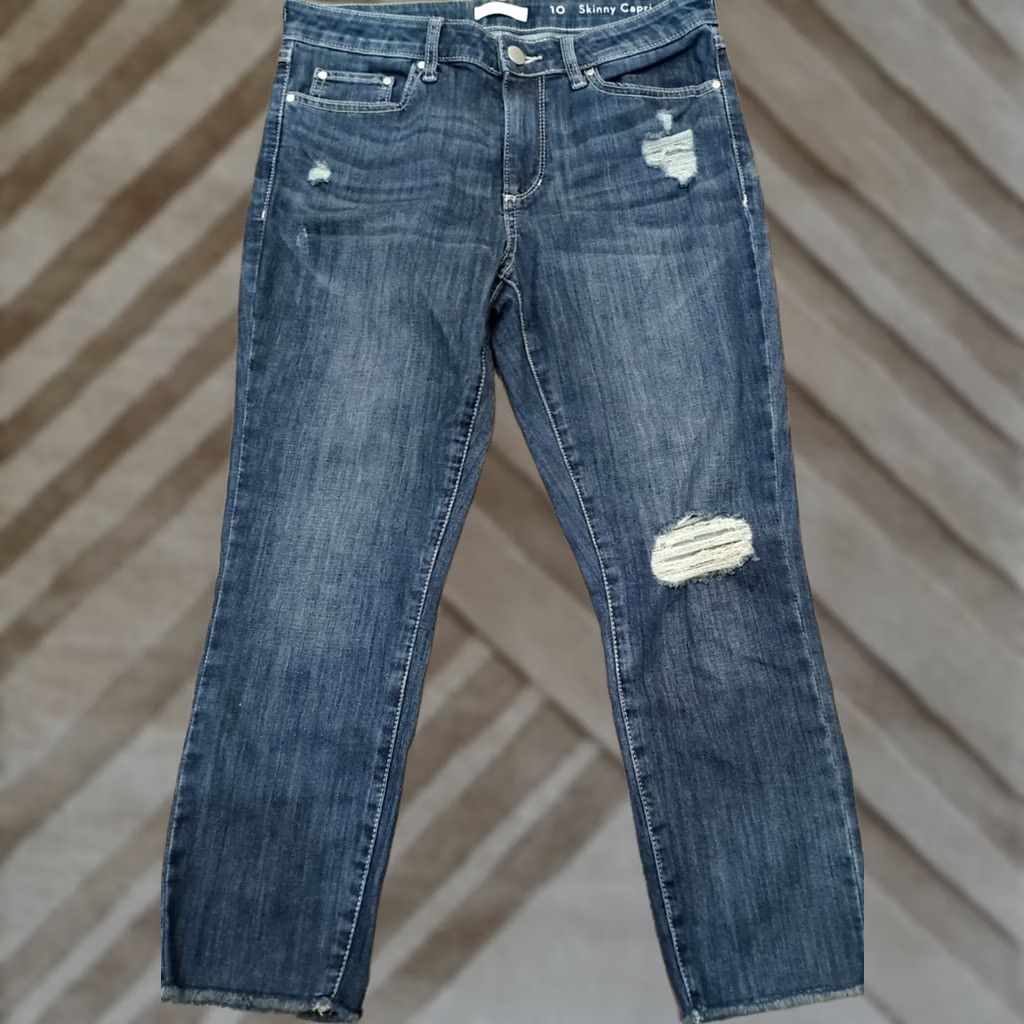 Vintage Lauren Conrad LC Skinny Capri Jeans Womens Size 10 Blue Denim Distressed Stretch Jeans Size 32" / US 10 / IT 46 - 1 Thumbnail