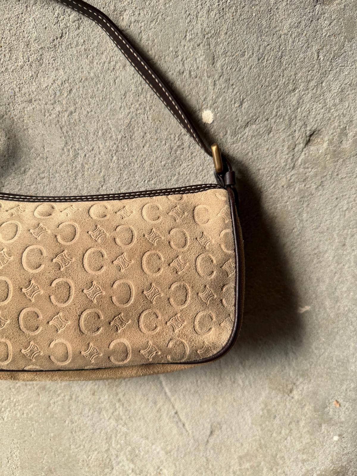 Celine Celine Macadam Suede Shoulder Bag Beige/Brown Size ONE SIZE - 9 Thumbnail