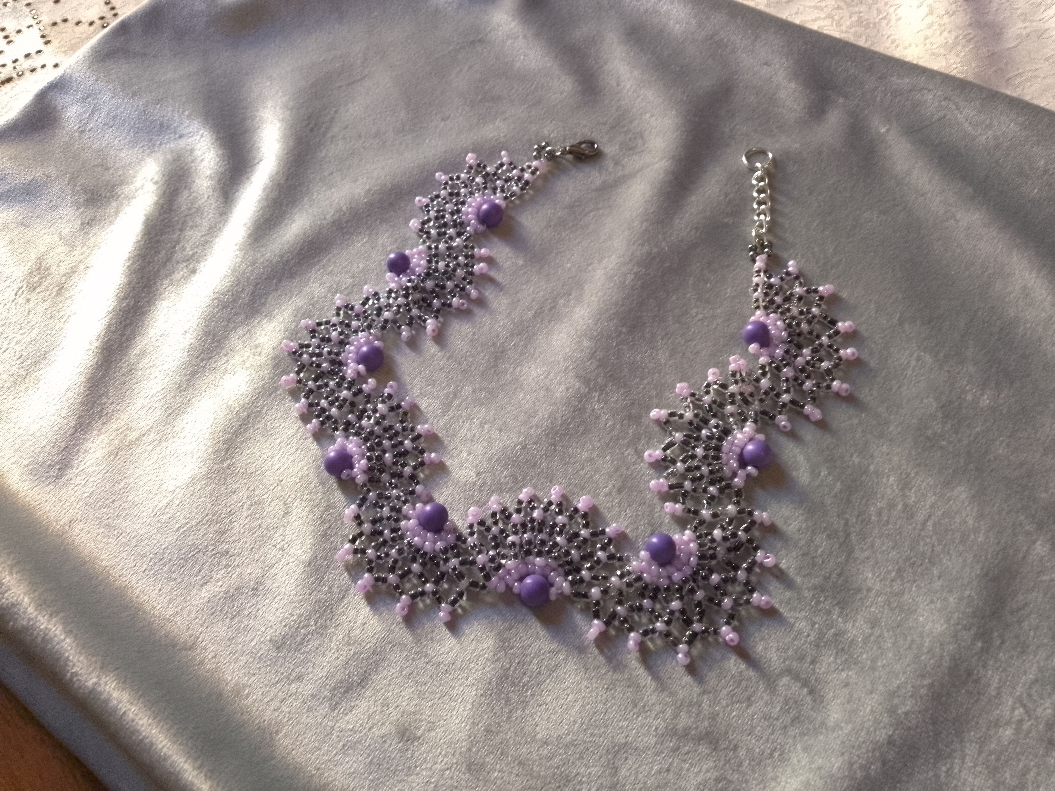 Handmade Necklace Netted Elegant Pearls Beaded Black Purple Size ONE SIZE - 8 Thumbnail