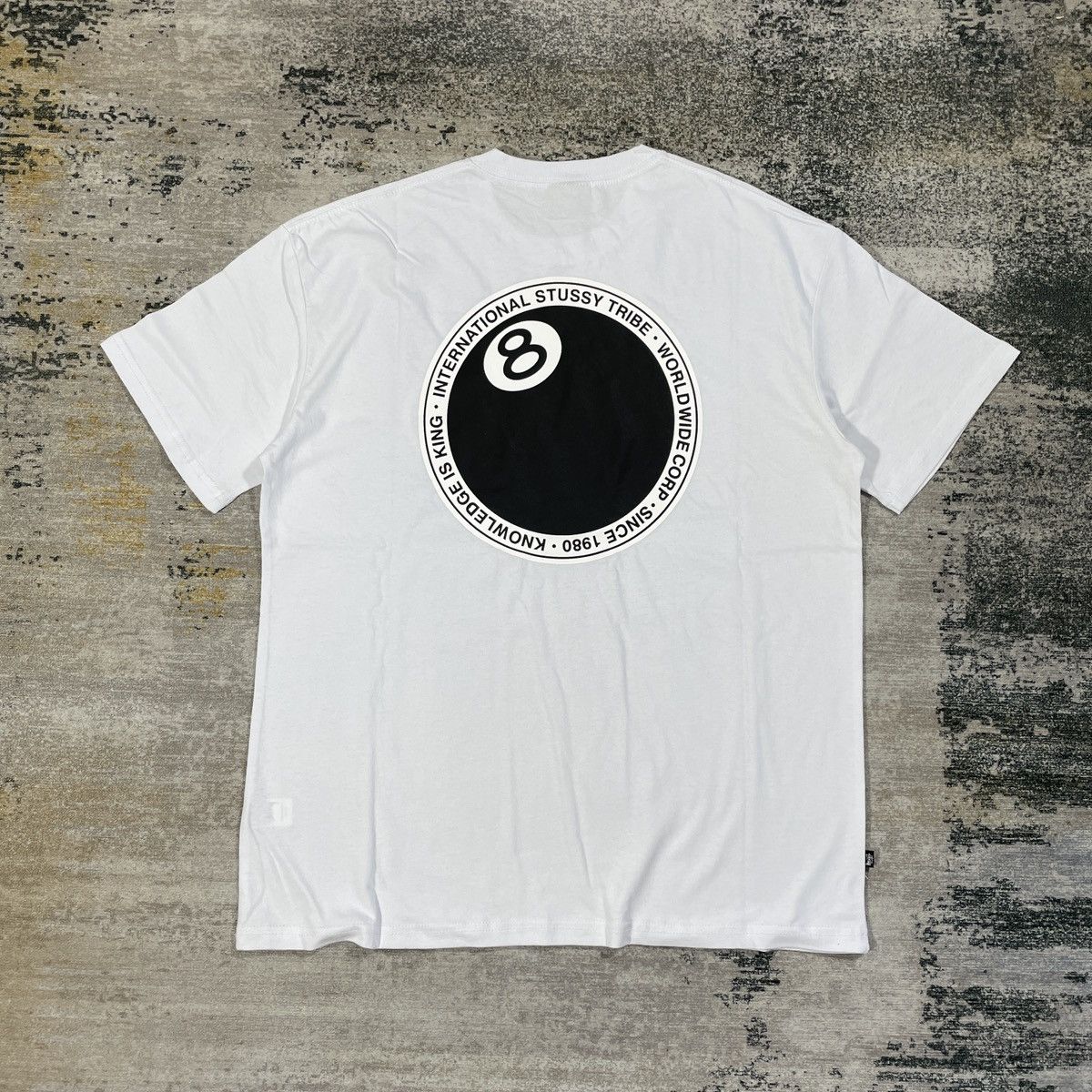 image of 8 Ball x Stussy 8-Ball Logo Tshirt White, Men's (Size Large)