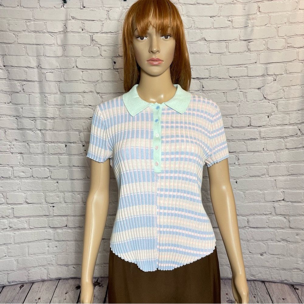 Other NWT New Frayed Alissa Crop Striped Ribbed Short Sleeve Cott Size L / US 10 / IT 46 - 3 Thumbnail