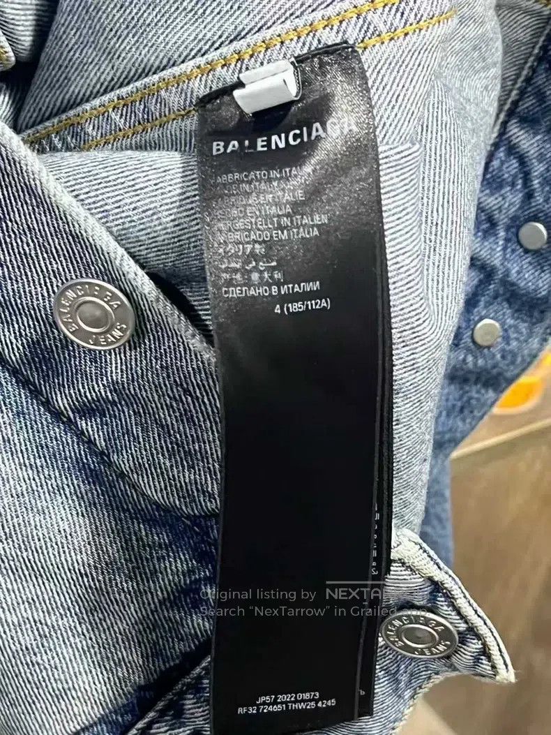 Balenciaga Balenciaga Back Tape Logo Printed Denim Jacket Size US XL / EU 56 / 4 - 8 Thumbnail