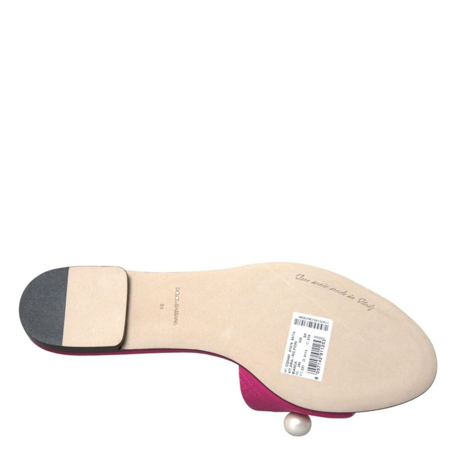 Dolce & Gabbana Dolce & Gabbana Pink Pearl Embellished Leather Flats Sandals Size US 9 / IT 39 - 6 Thumbnail