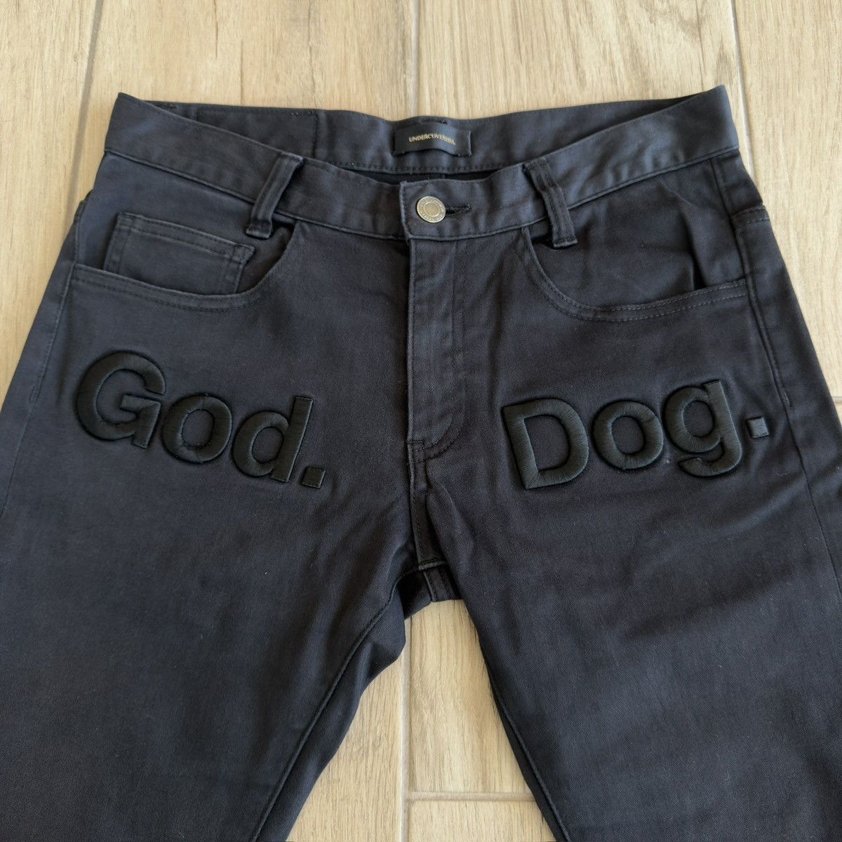 Undercover SS14 "Psycho Candy" God Dog Embroidered Text Skinny Pants Size US 30 / EU 46 - 3 Thumbnail