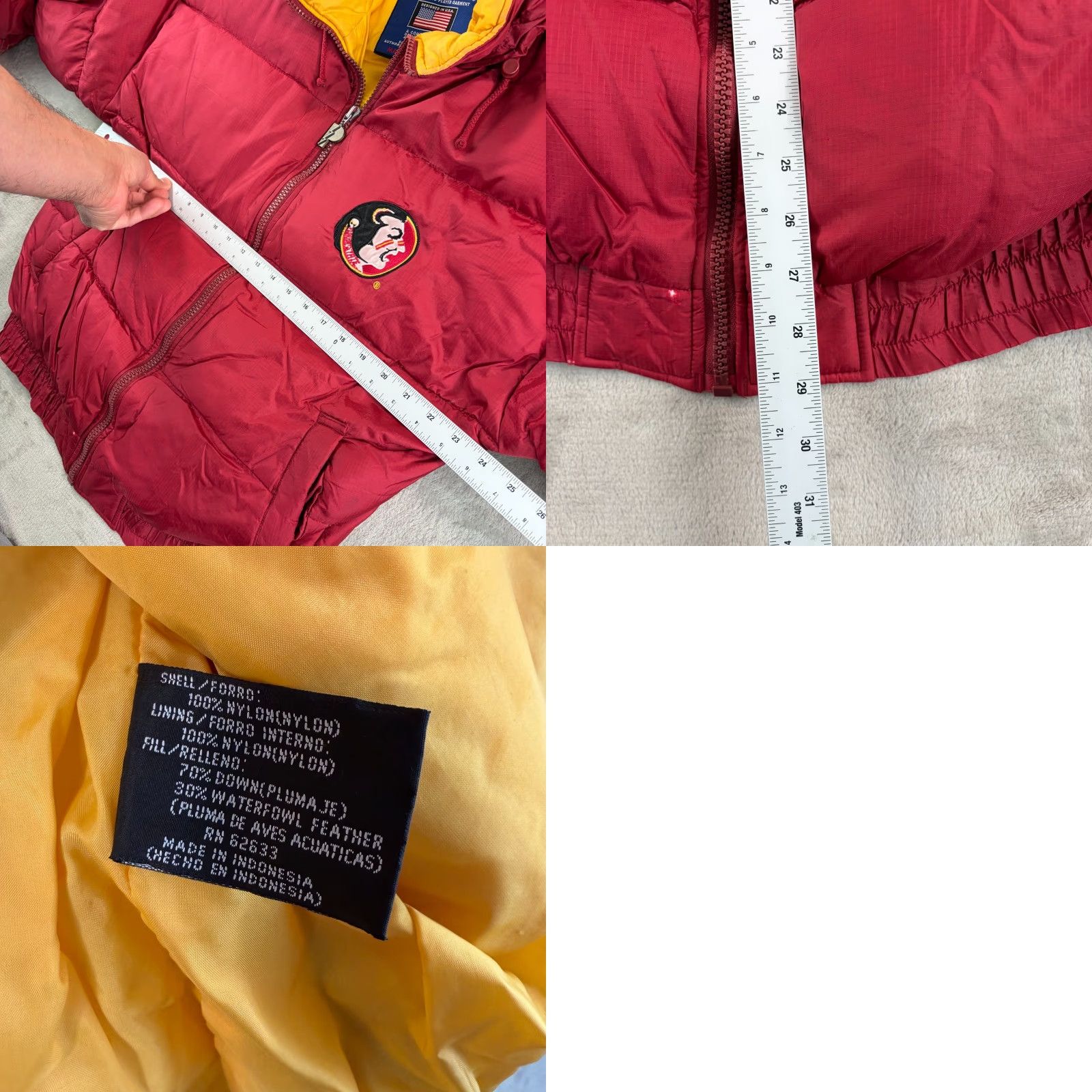 Pro Player VINTAGE Florida St Seminoles Pro Player Puffer Jacket Men Large Garnet Logo Hooded Full Zip Size US L / EU 52-54 / 3 - 10 Thumbnail
