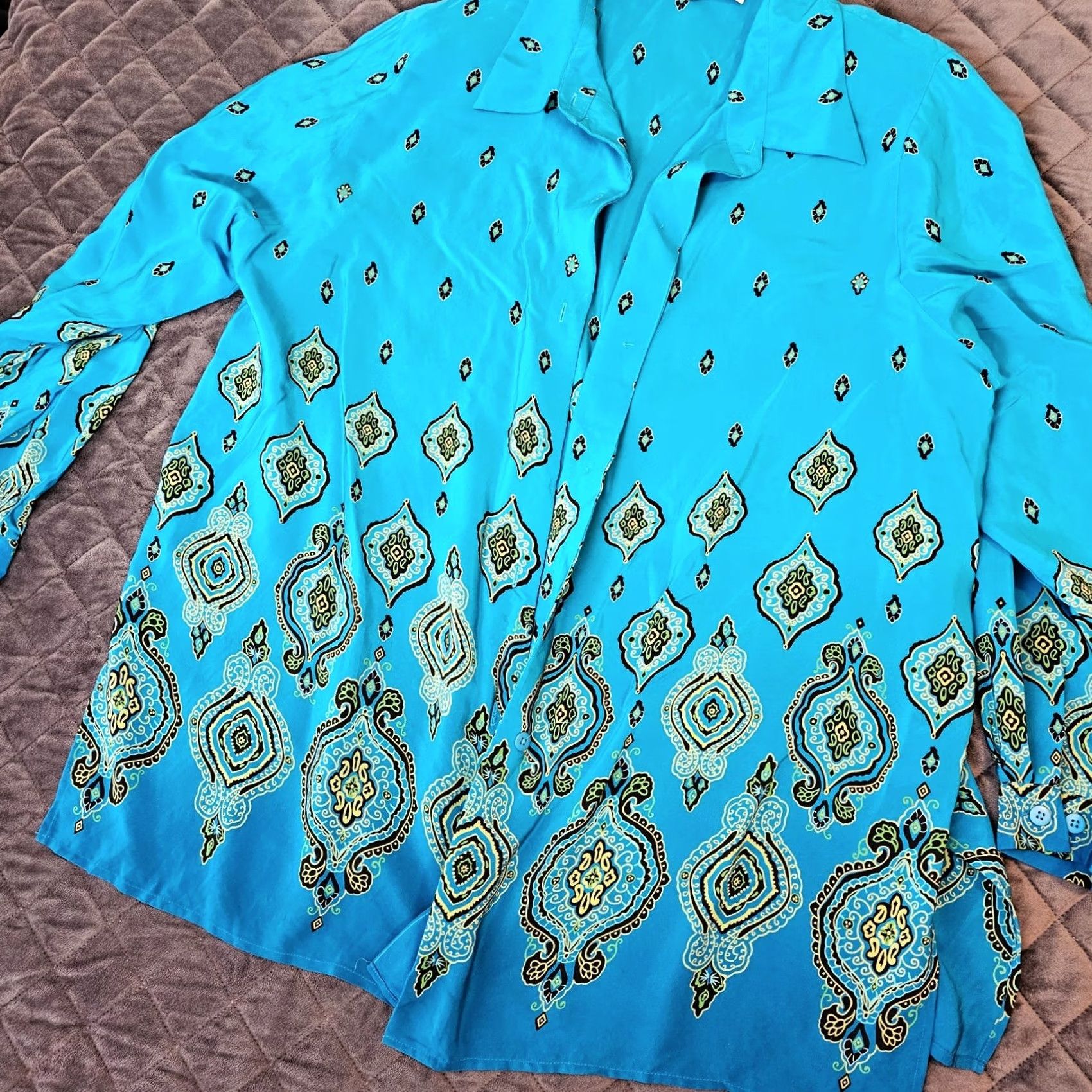 Vintage VINTAGE Silk Lore Silk Button-Up Shirt Womens 1X Blue Paisley Long Sleeve Collared Tunic Blouse Plus Size Size XL / US 12-14 / IT 48-50 - 6 Thumbnail