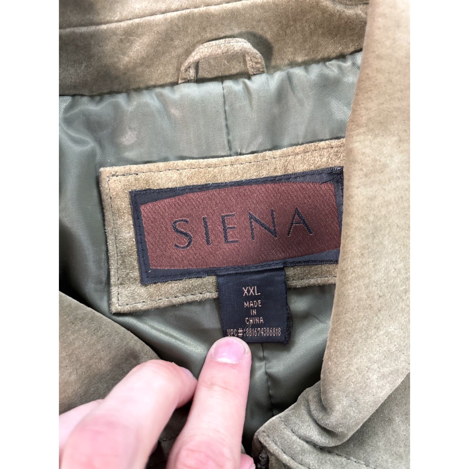 Olive VINTAGE SIENA Womens Jacket 2XL Olive Green Distressed Suede Leather ZipUp Lined Green Womens 2XL Jacket Size XXL / US 16-18 / IT 52-54 - 4 Thumbnail