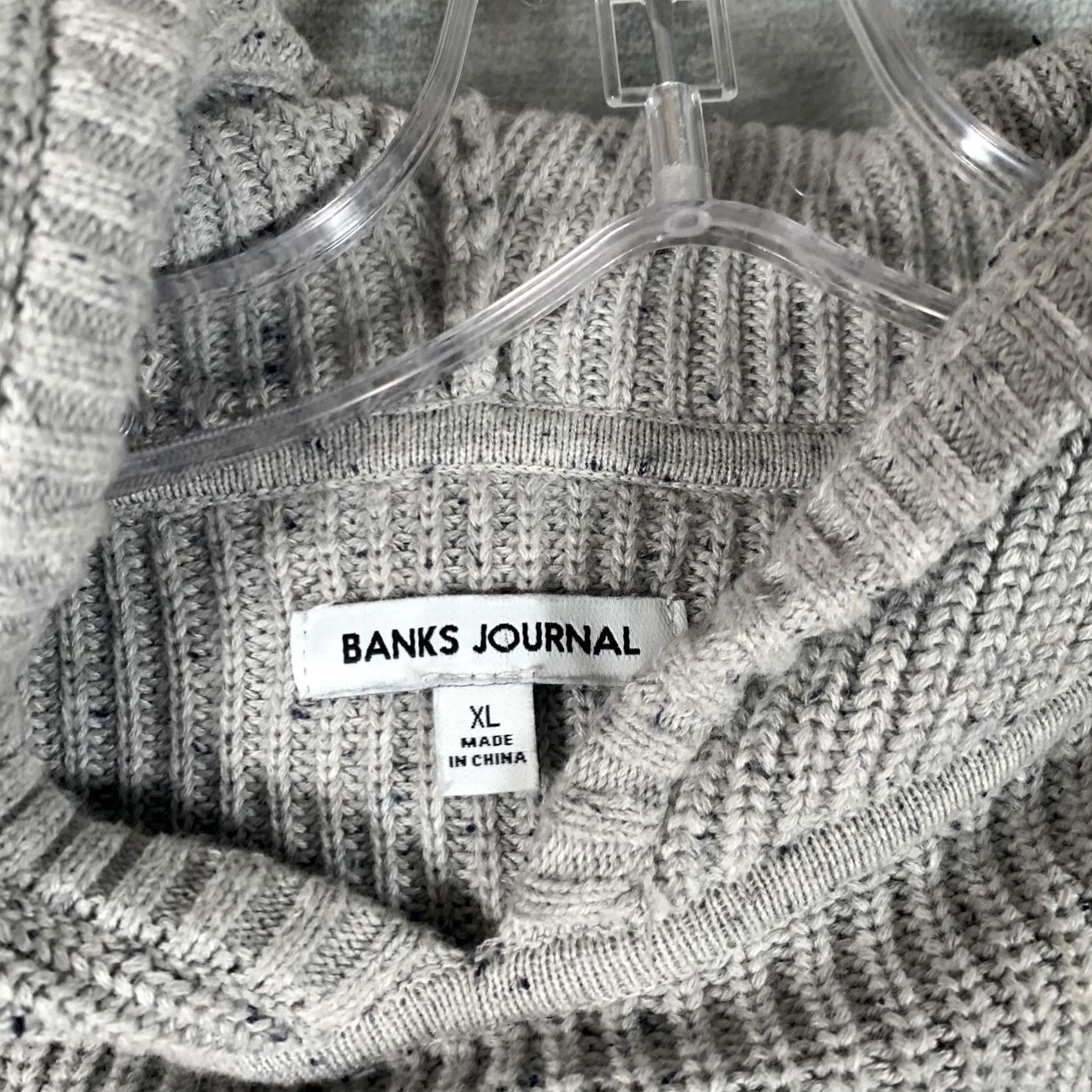 Banks Journal Banks Journal Mens XL Gray Hooded Pullover Knit Sweater Pockets Ribbed Hem Crew Neck Knit Solid Size US XL / EU 56 / 4 - 5 Thumbnail