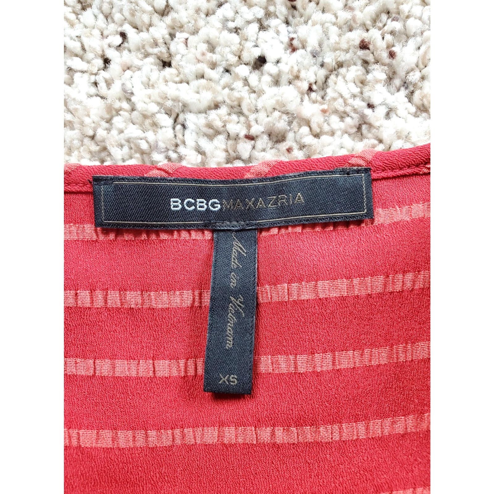 Bcbgmaxazria BCBGMAXAZRIA Blouse Womens XS Red Long Sleeve Surplice Stripe Wrap Top Dressy Size XS / US 0-2 / IT 36-38 - 4 Thumbnail