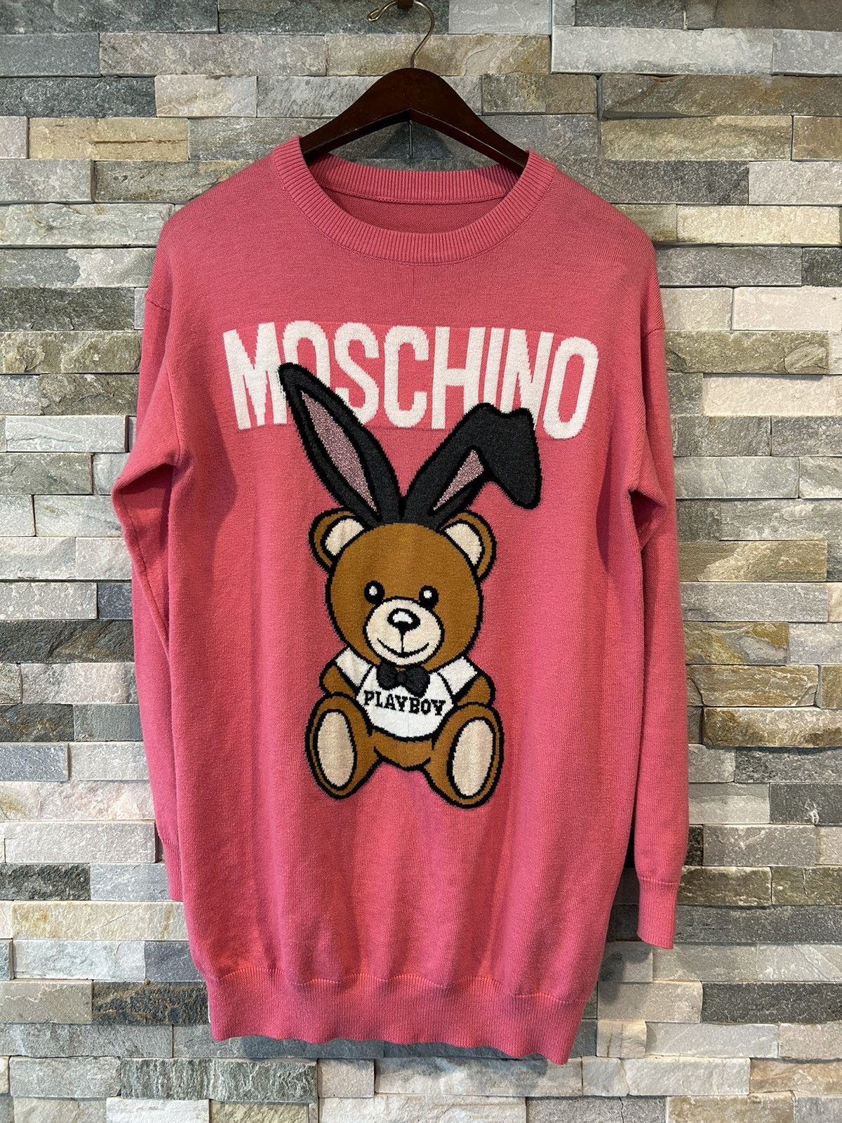 image of Moschino Playboy Knit Sweater in Pink, Women's (Size Medium)