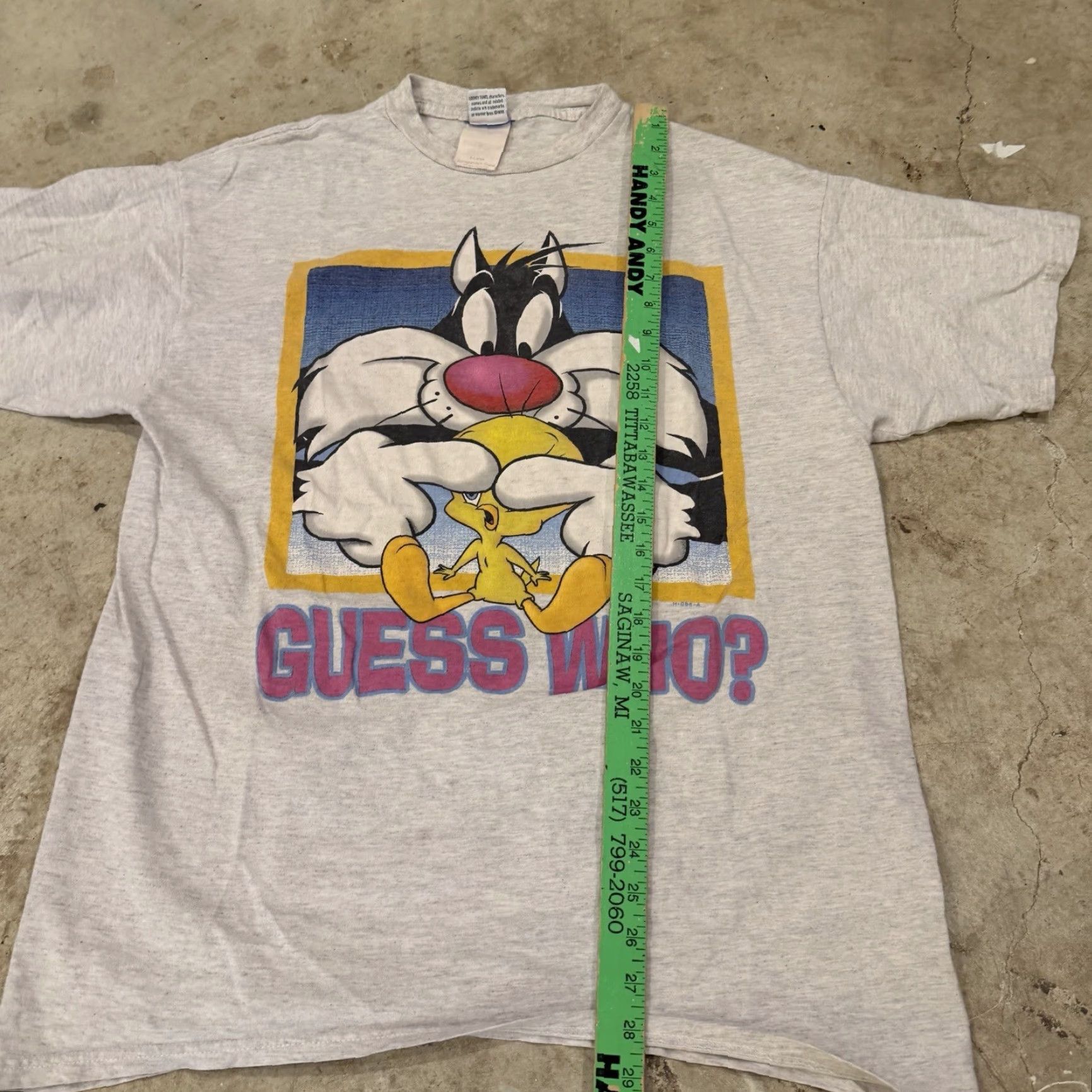 Vintage VINTAGE Looney Tunes T-Shirt XL Gray Crew Neck Short Sleeve Graphic Tee Sylvester & Tweety Boy Mens 90s Guess Who Size US XL / EU 56 / 4 - 7 Thumbnail