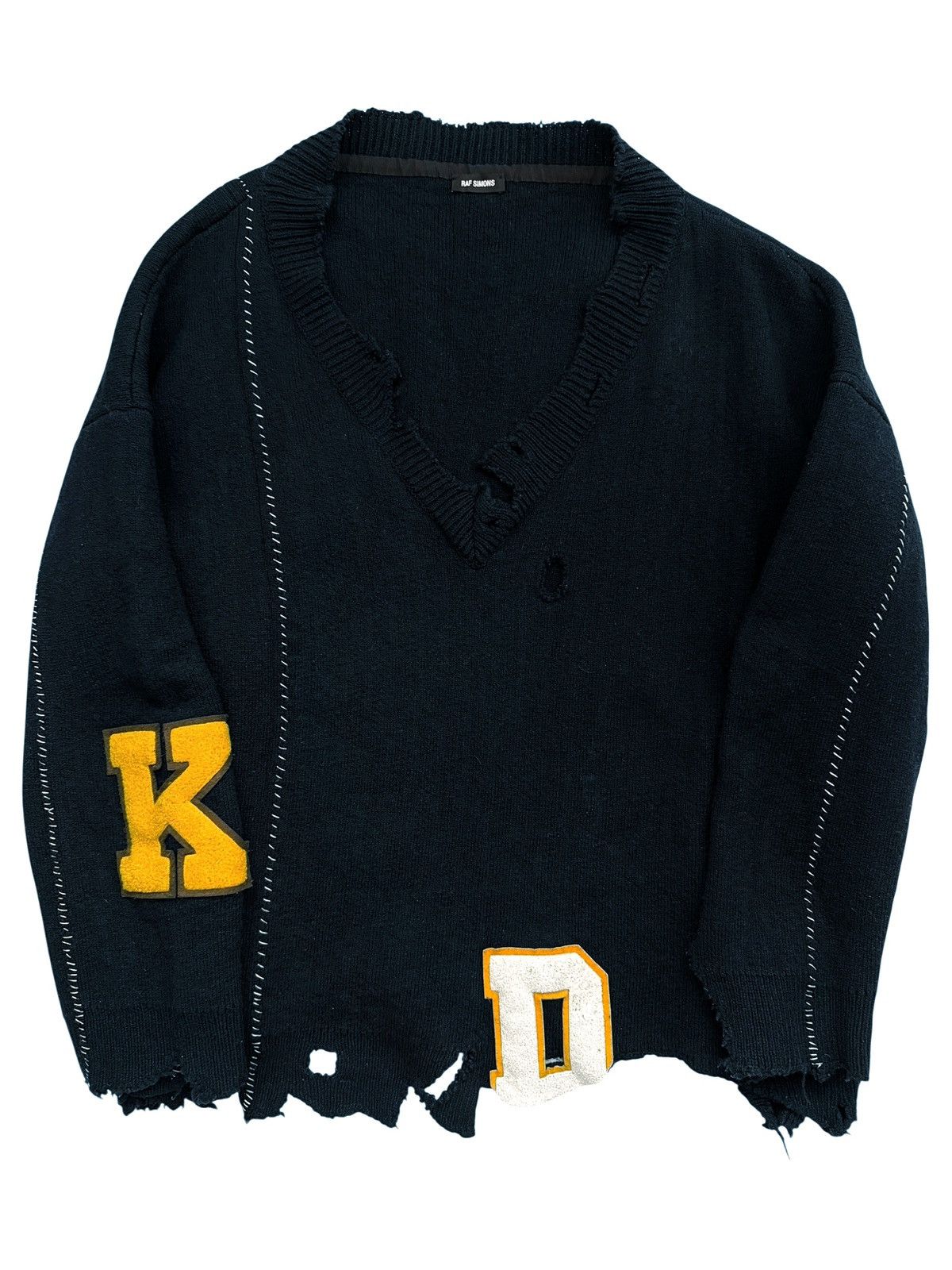 GRAIL 2016 Oversized Navy Varsity Distressed Sweater