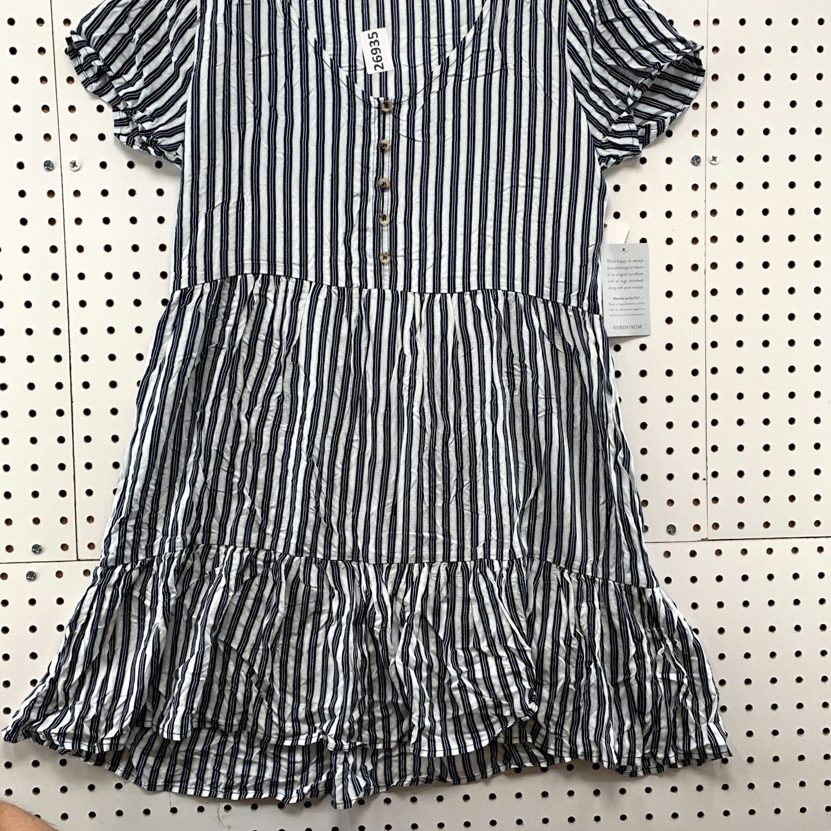 Vintage Chance Dress Womens Medium Blue V Neck Tiered Ruffle Short Sleeve Stripe Size 32" / US 10 / IT 46 - 7 Thumbnail