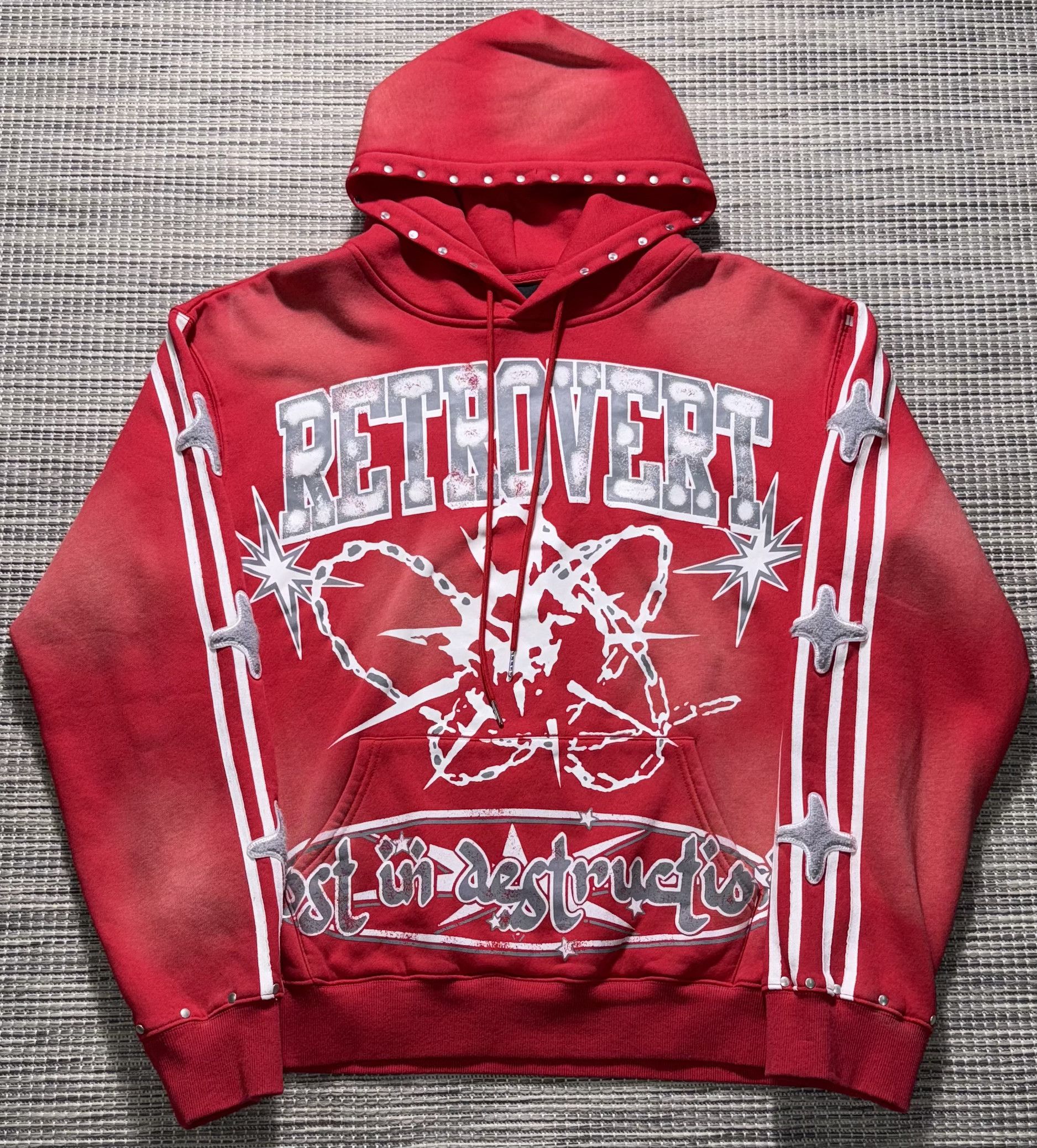 RETROVERT Red Studded Destruction Hoodie Size US S / EU 44-46 / 1 - 1 Thumbnail