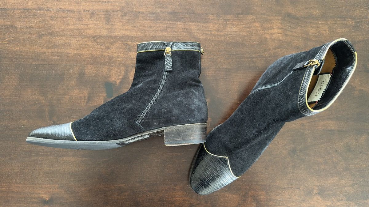Gucci Gucci Boots Gold Trimmed suede lizard skin boots black. Size US 11 / EU 44 - 4 Thumbnail