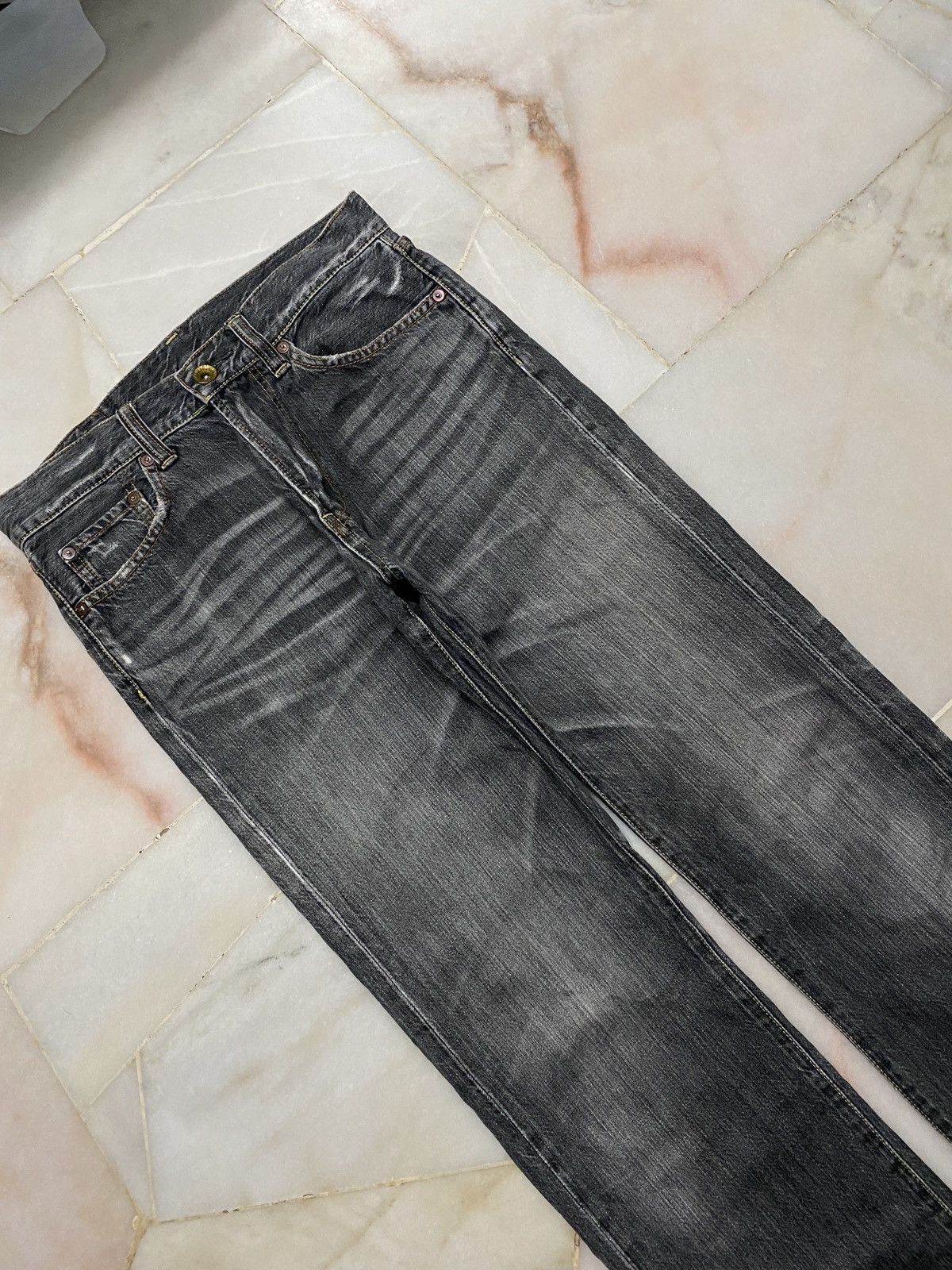 If Six Was Nine × Japanese Brand 💥Baggy 90s Uniqlo S002 Mudwash Faded Distress thrashed Jean Size US 29 - 6 Thumbnail