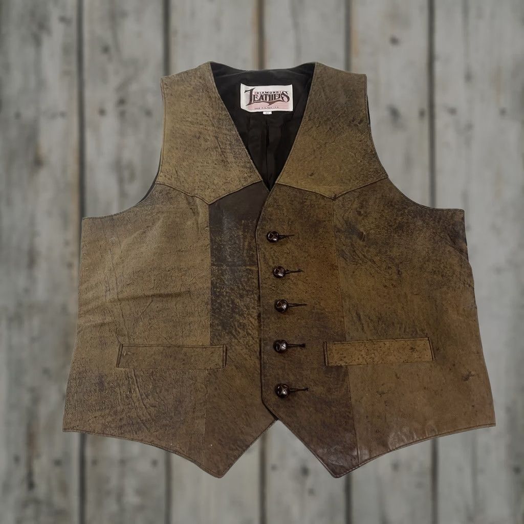 Vintage VINTAGE Diamond Leathers Vest Men 42 Brown Leather Biker Western Made In USA Diamond Leathers Vest Mens Brown Leather Vest 42 Size US XS / EU 42 / 0 - 1 Thumbnail