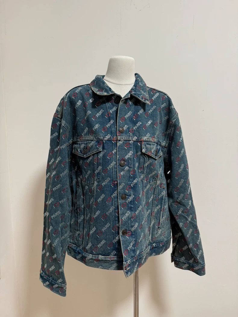 Balenciaga Blue Rhinestone Logo Denim Jacket