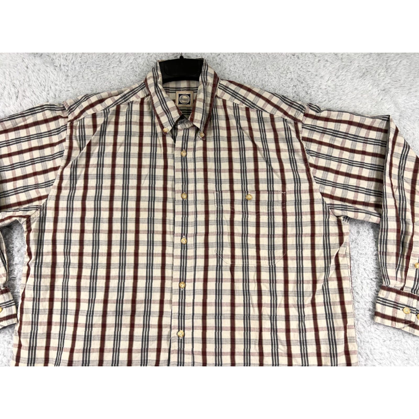 Vintage G.H. Bass & Co. Shirt Mens XL Beige Plaid Button-Down Cotton Long Sleeve with Pocket - Vintage? No; Regular Fit; Mens Clothing Size US XL / EU 56 / 4 - 4 Thumbnail