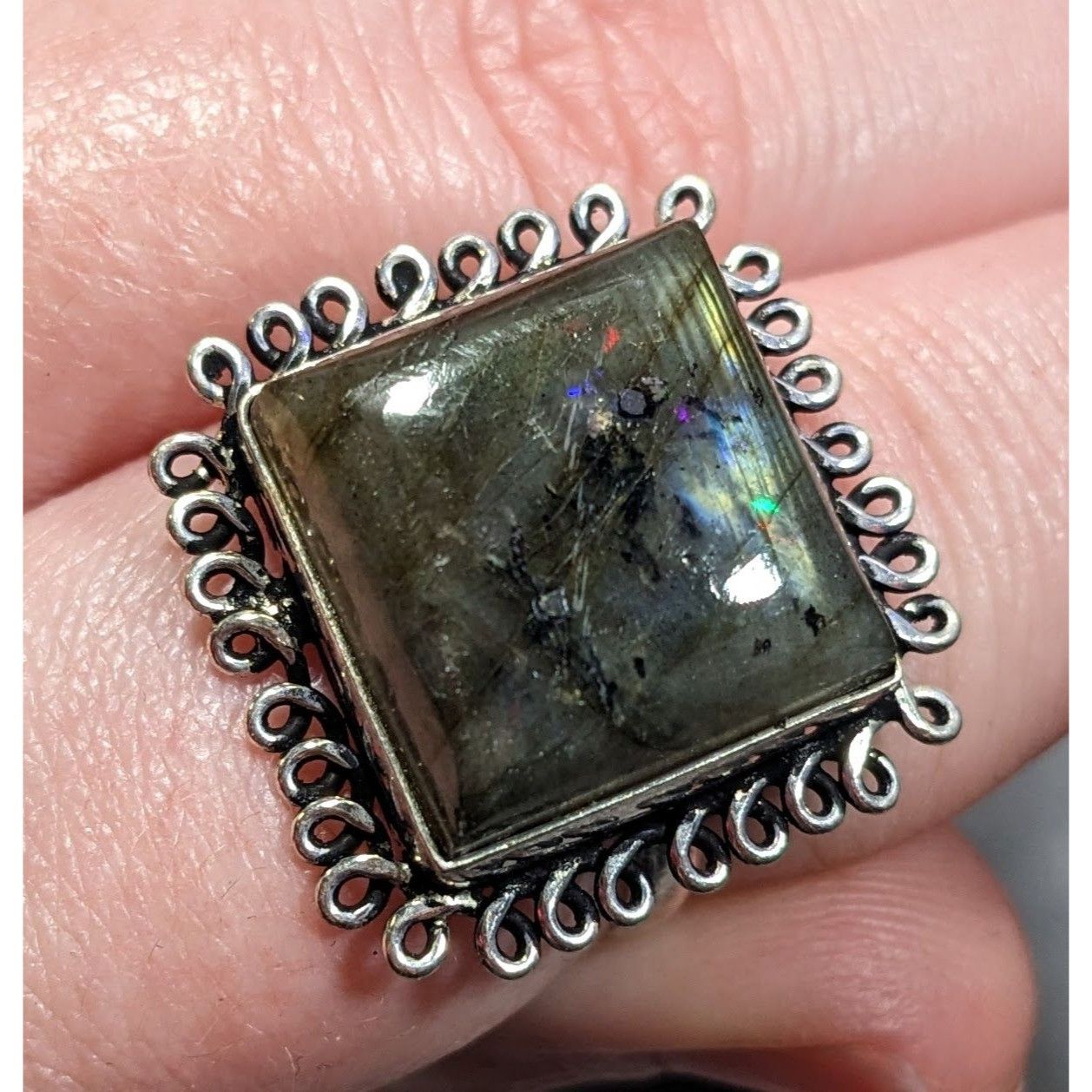 Other Whimsical Labradorite Square Cut Sterling Silver Ring Size 1 Size ONE SIZE - 18 Thumbnail