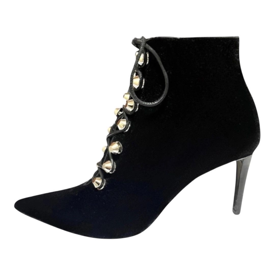 Balenciaga Balenciaga Black Velvet Lace-Up Ankle Boots Size US 6 / IT 36 - 4 Thumbnail
