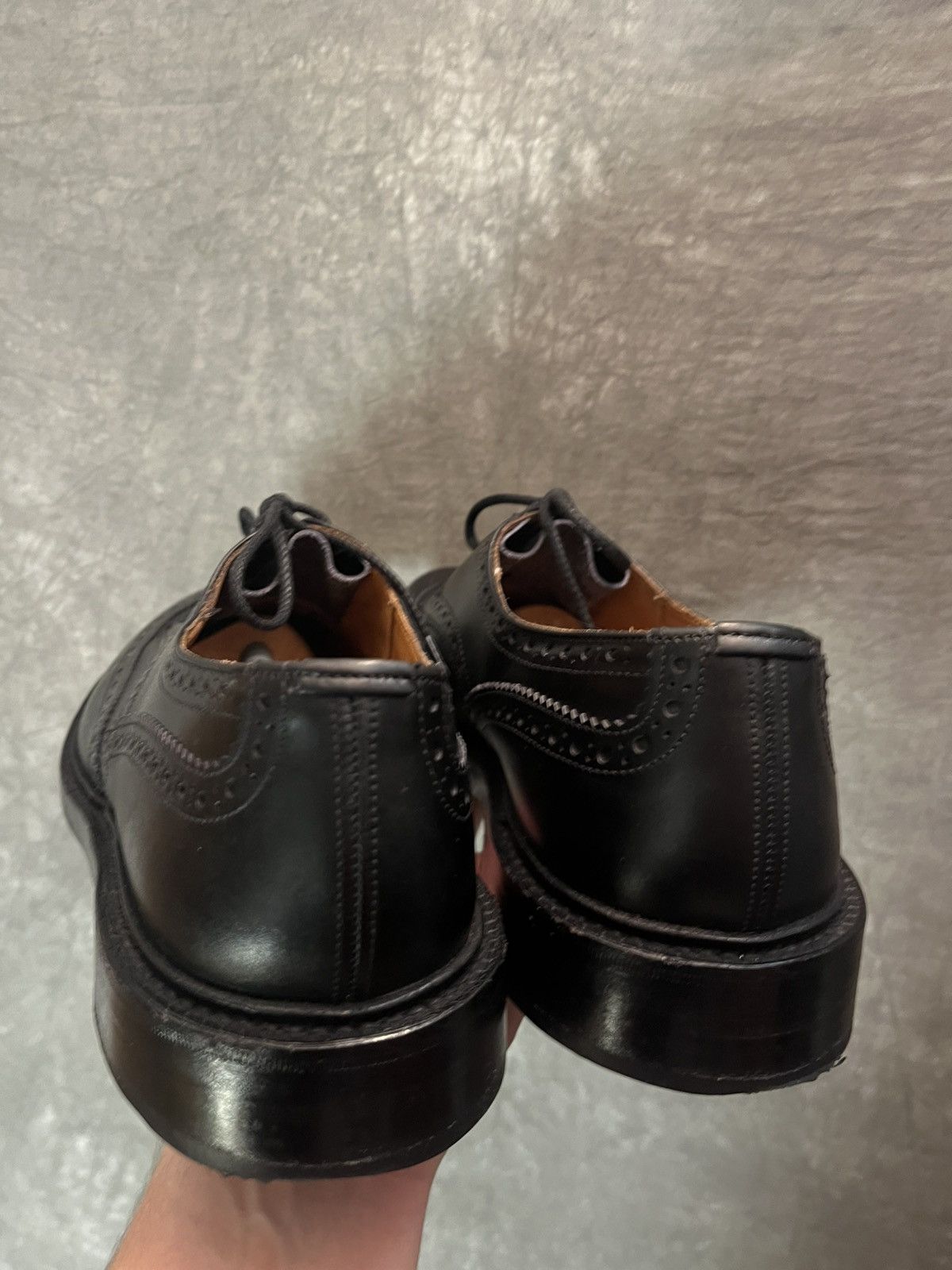Leather × Tricker's TRICKERS BOURTON DERBY BROGUE BLACK CALF LEATHER SHOES Size US 12.5 / EU 45-46 - 4 Thumbnail