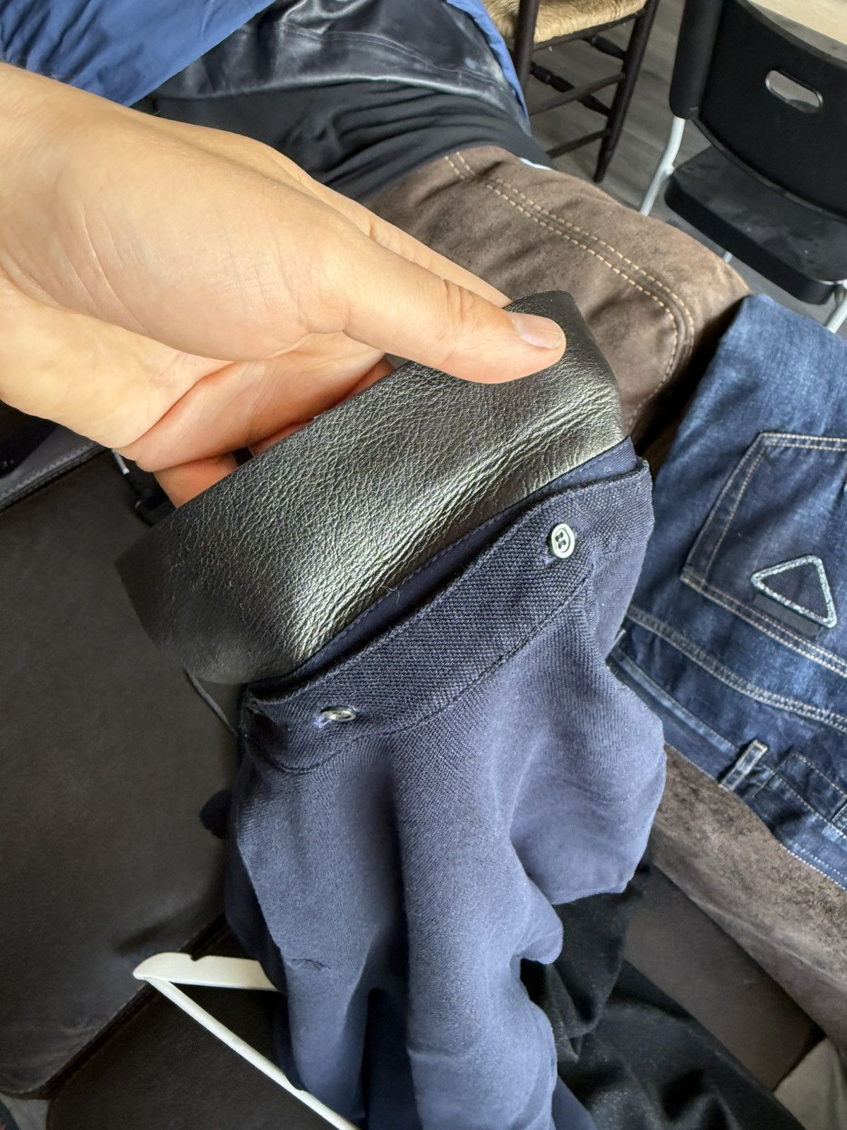 Gucci Leather Collar Polo Shirt in Navy Cotton Piqué Size US M / EU 48-50 / 2 - 10 Thumbnail