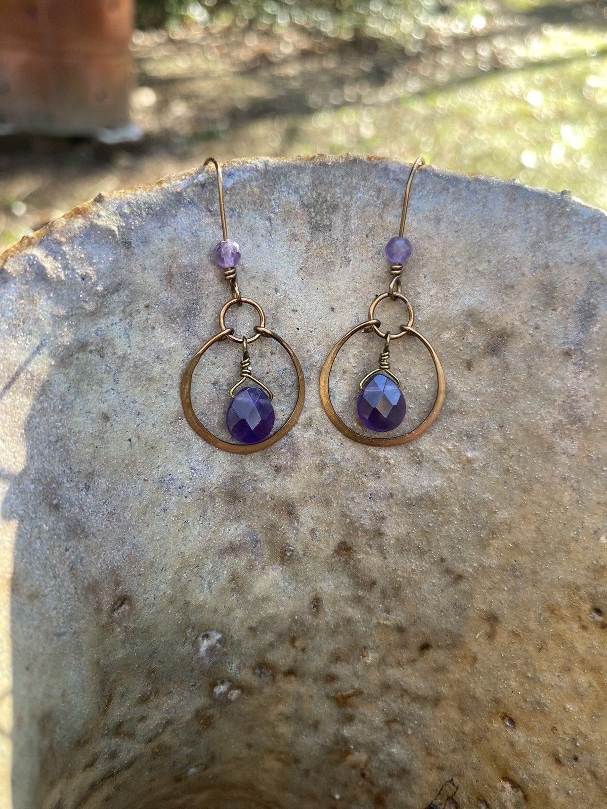 Handmade Amethyst Hoop Earrings Size ONE SIZE - 4 Thumbnail